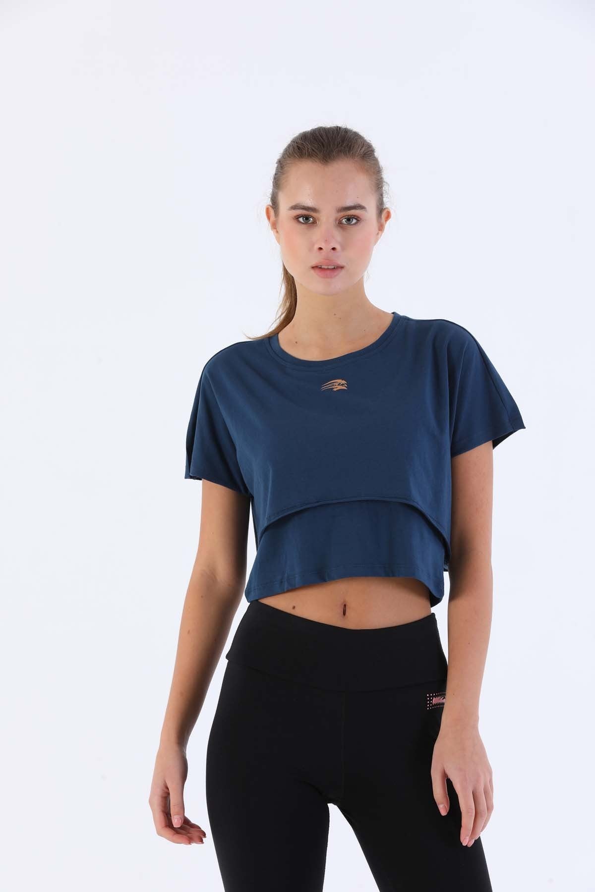 Comfort Kadın Bisiklet Yaka Lacivertmelanj Crop Top