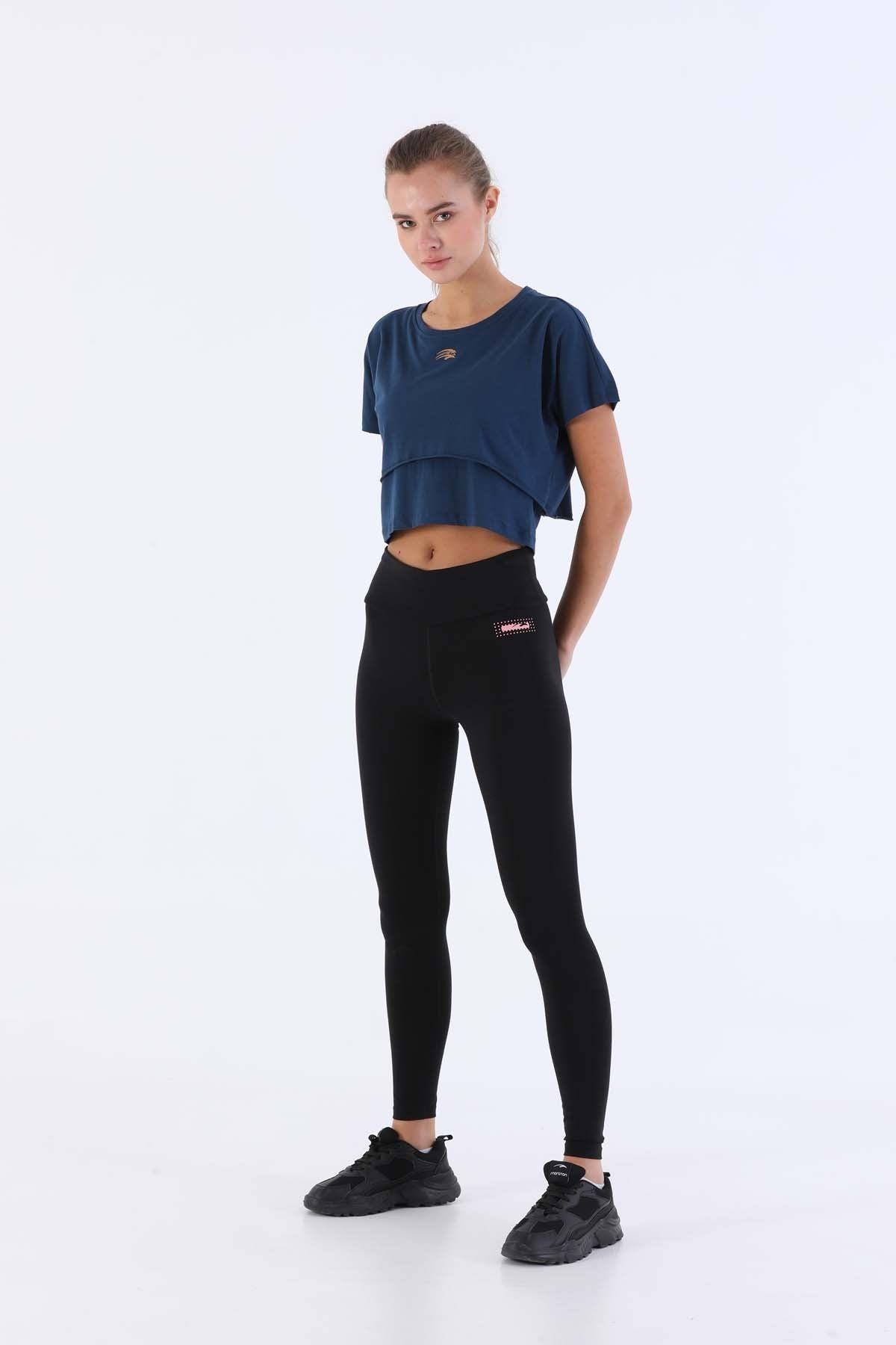 Comfort Kadın Bisiklet Yaka Lacivertmelanj Crop Top