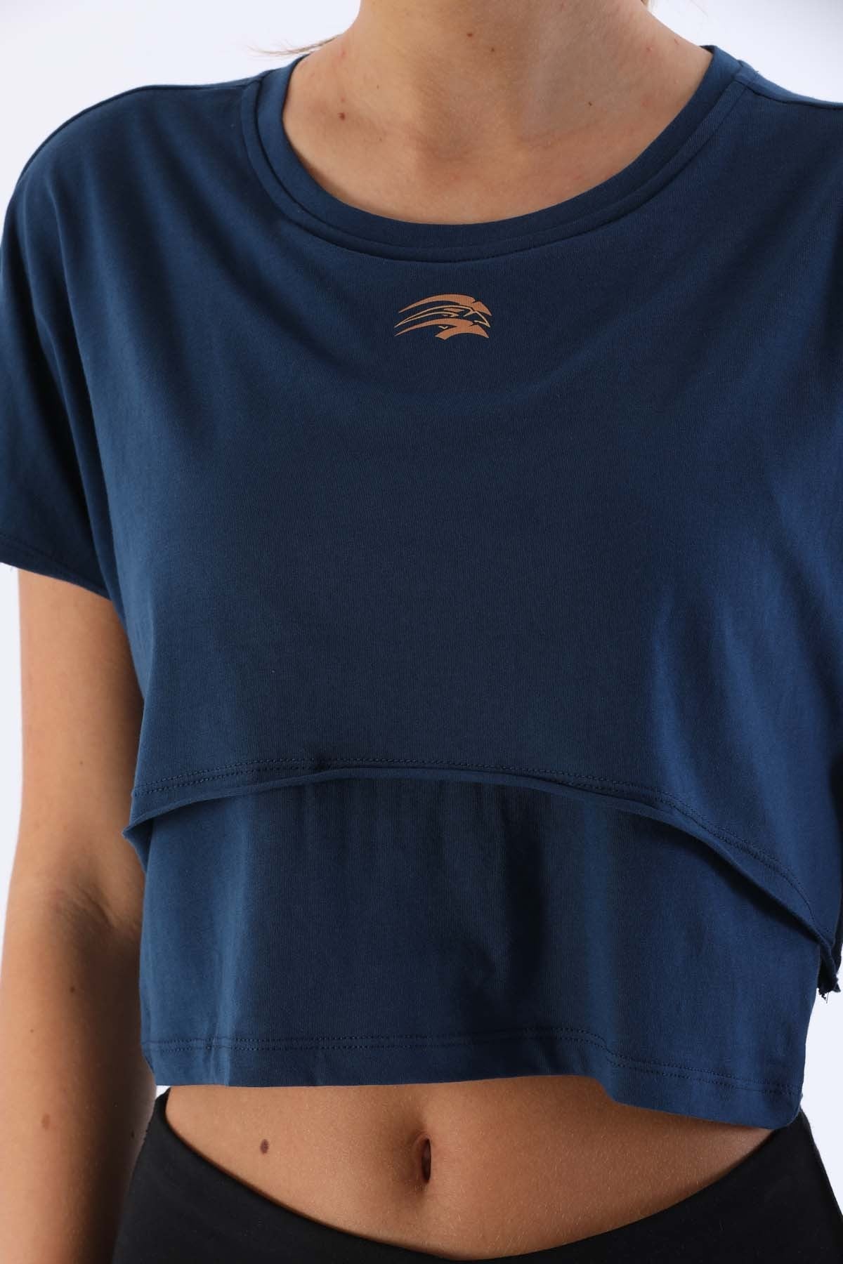 Comfort Kadın Bisiklet Yaka Lacivertmelanj Crop Top