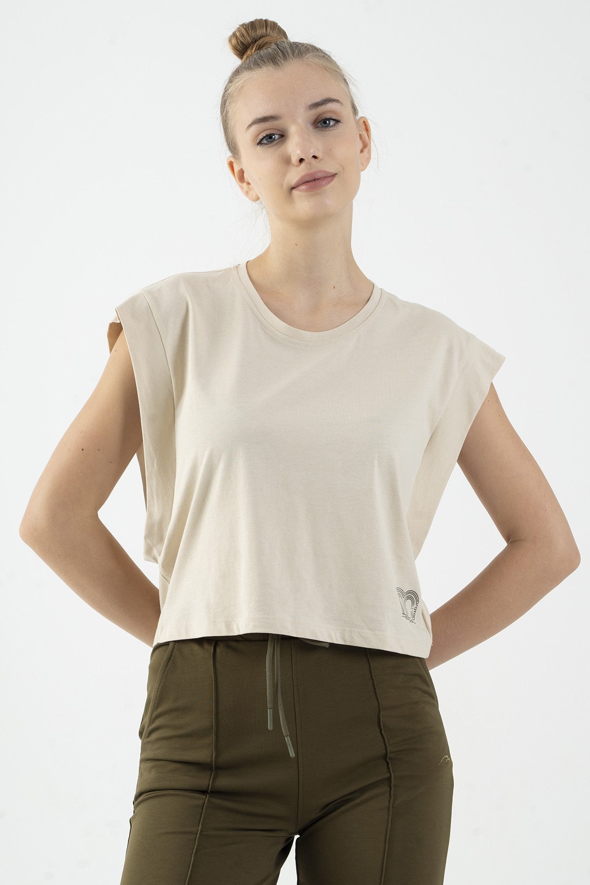 Regular Kadın Bisiklet Yaka Taş Crop Top