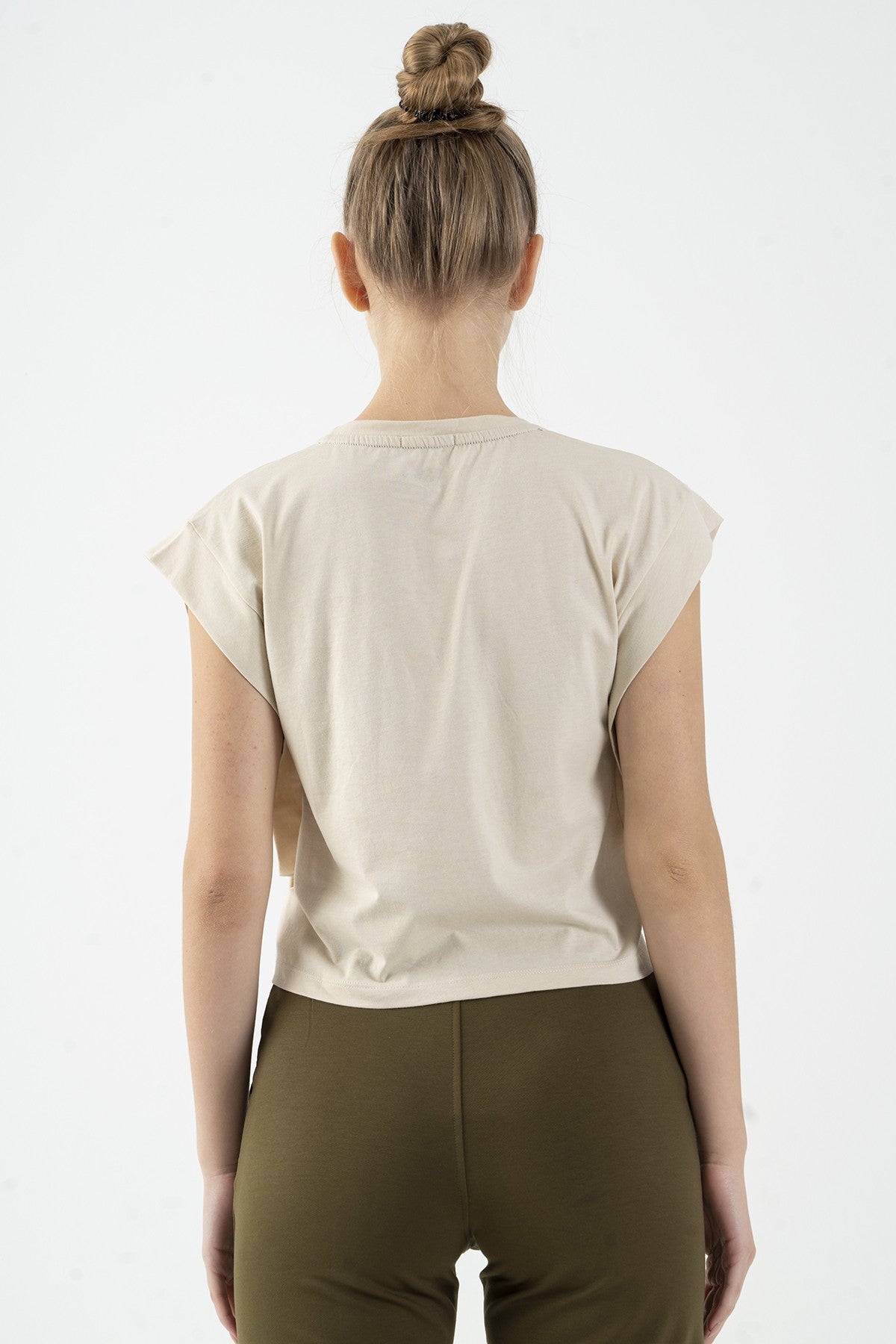 Regular Kadın Bisiklet Yaka Taş Crop Top