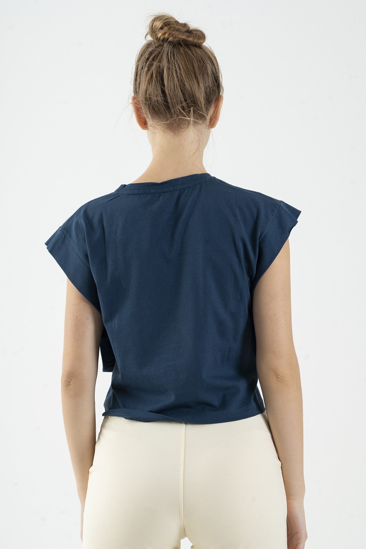 Regular Kadın Bisiklet Yaka Lacivertmelanj Crop Top