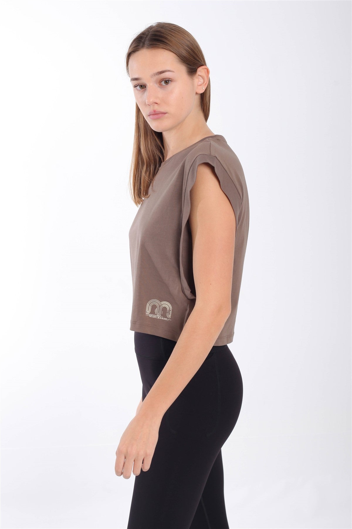 Regular Kadın Bisiklet Yaka Kahverengi Crop Top