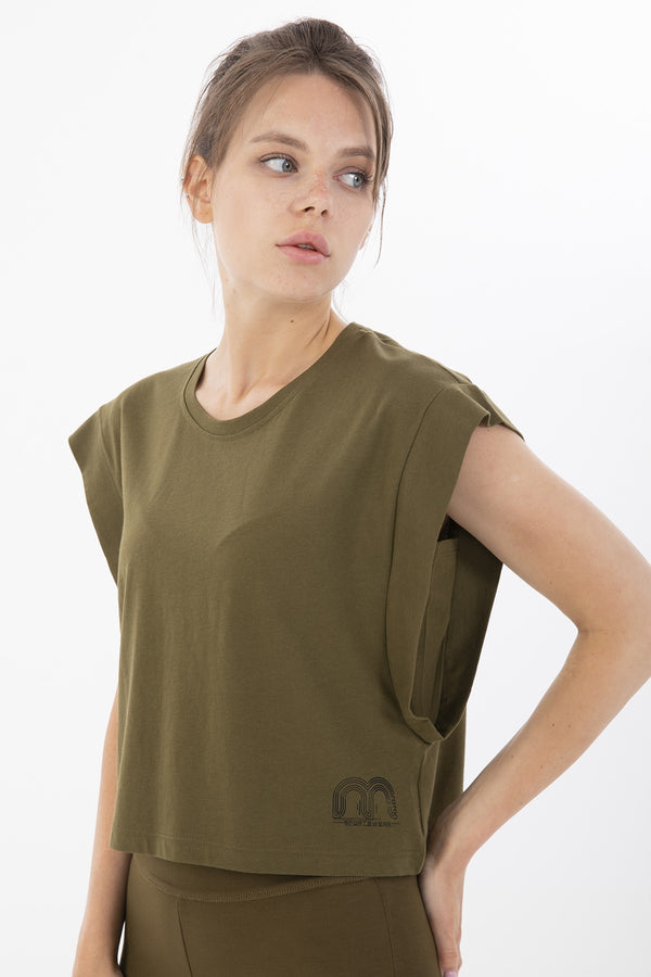 Regular Kadın Bisiklet Yaka Yeşil Crop Top