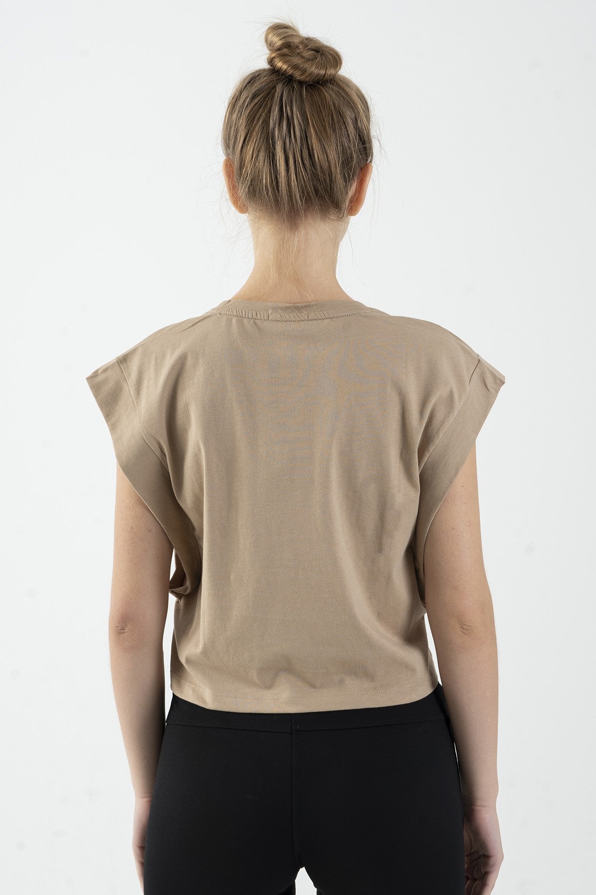 Regular Kadın Bisiklet Yaka Bej Crop Top