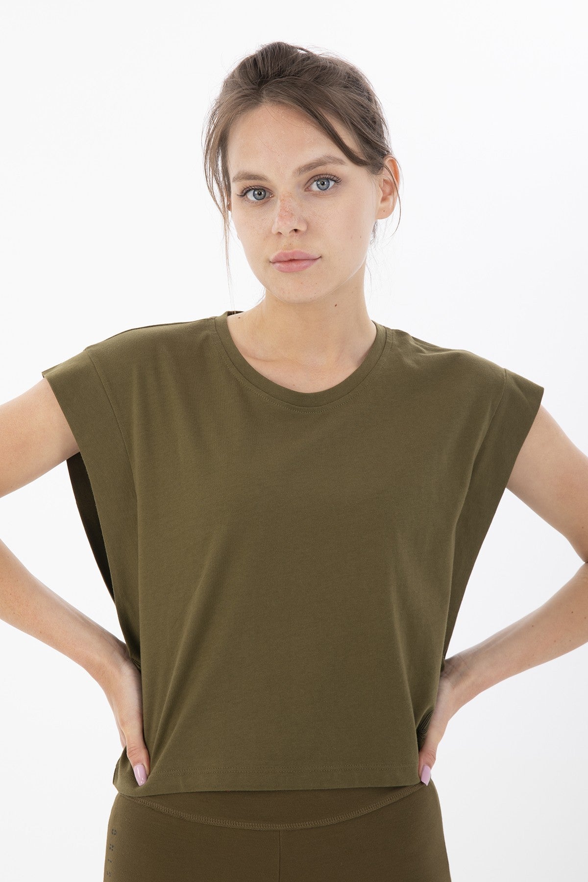 Regular Kadın Bisiklet Yaka Yeşil Crop Top