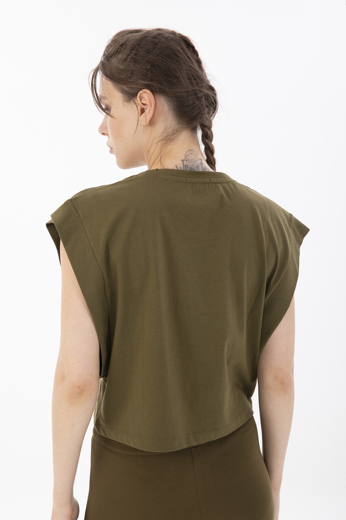 Regular Kadın Bisiklet Yaka Yeşil Crop Top