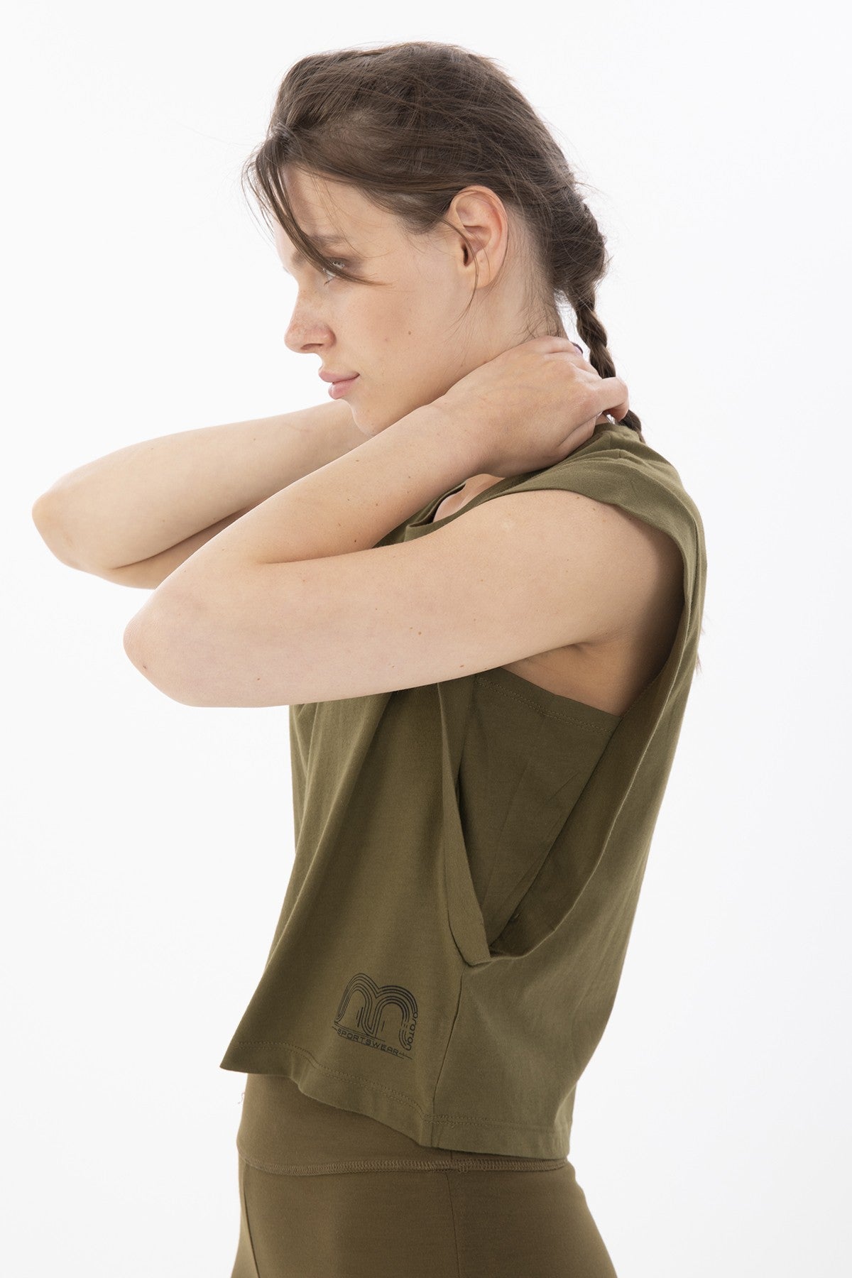 Regular Kadın Bisiklet Yaka Yeşil Crop Top