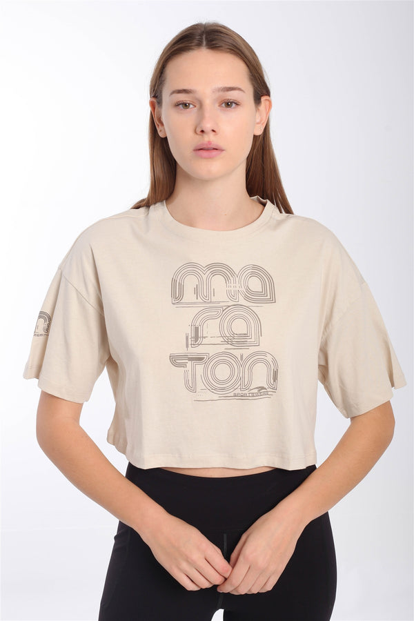 Comfort Kadın Bisiklet Yaka Taş Crop Top