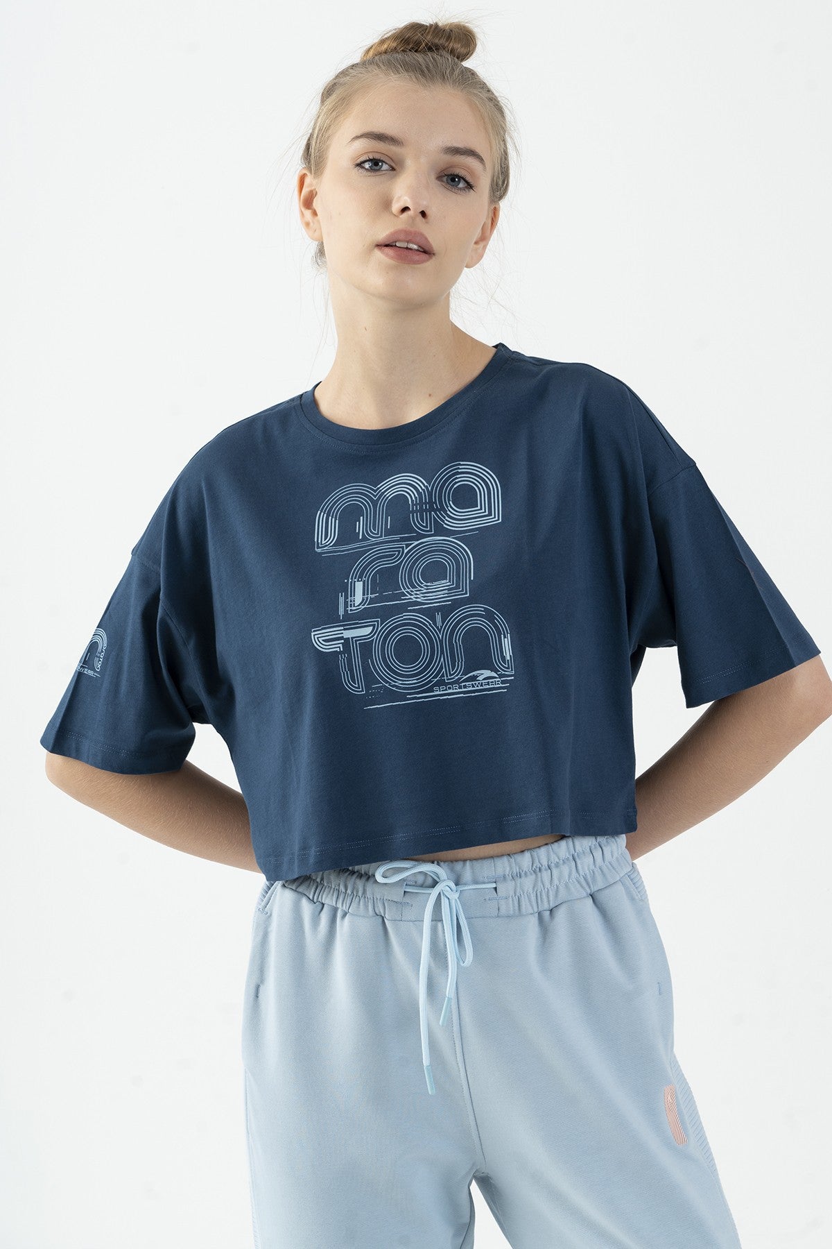 Comfort Kadın Bisiklet Yaka Lacivertmelanj Crop Top