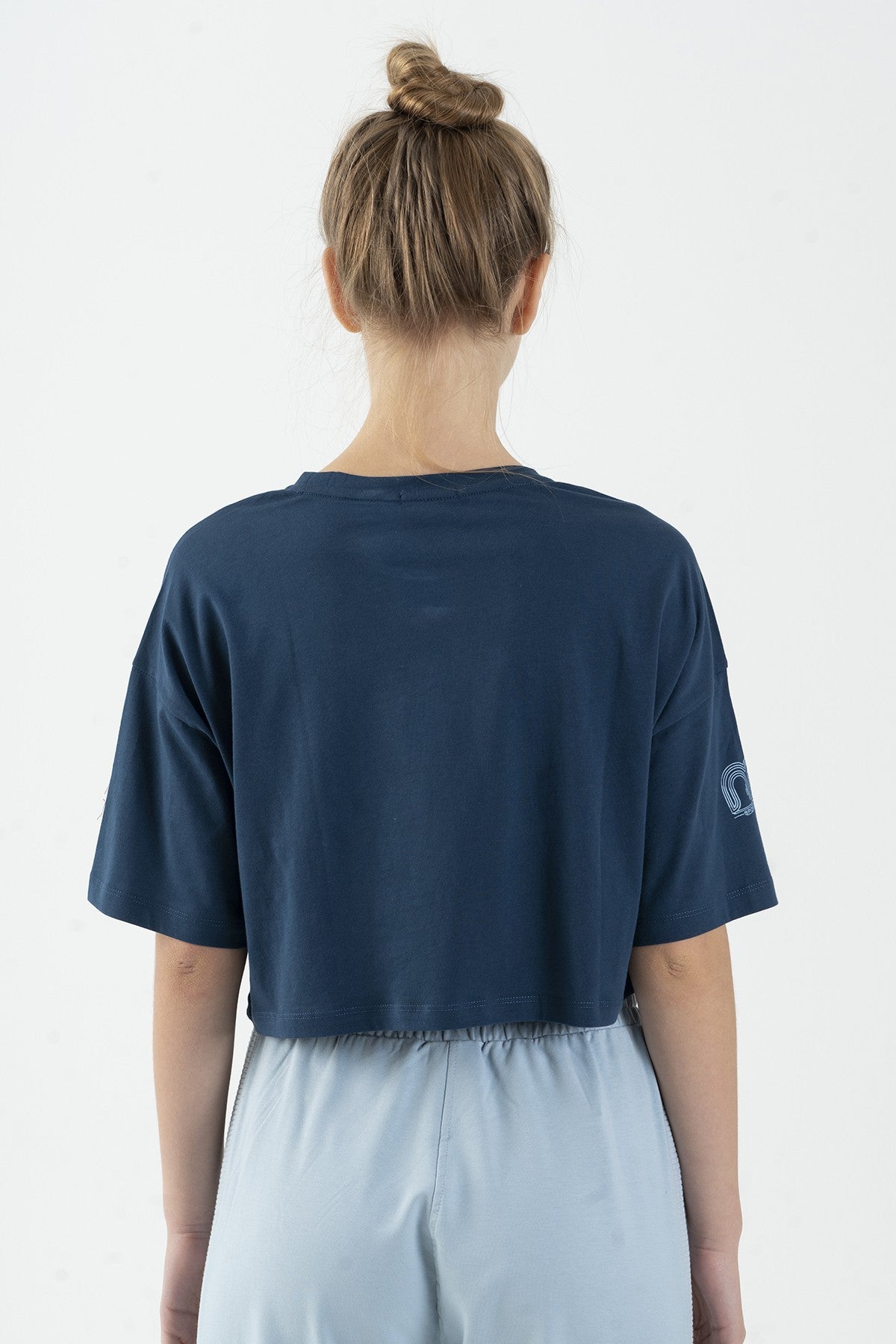 Comfort Kadın Bisiklet Yaka Lacivertmelanj Crop Top