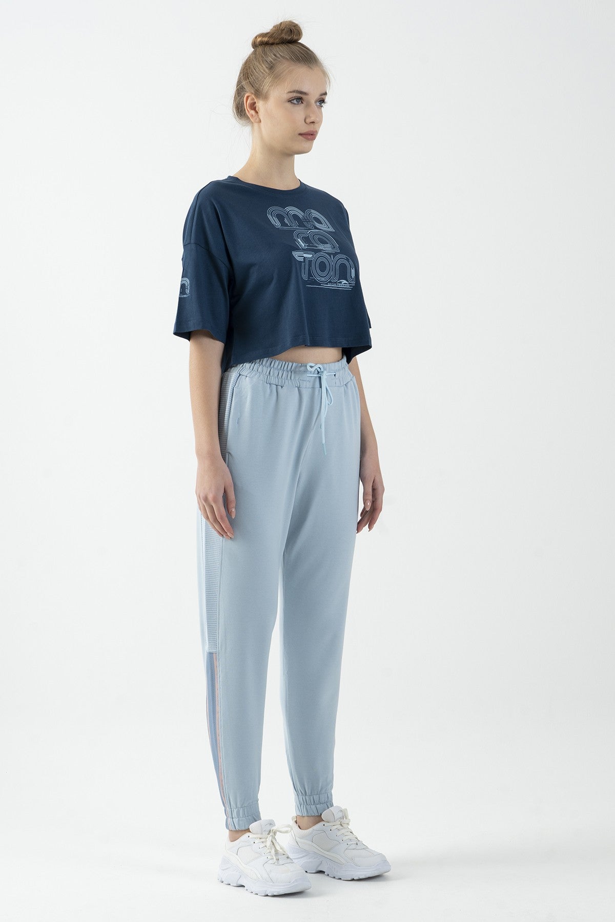 Comfort Kadın Bisiklet Yaka Lacivertmelanj Crop Top