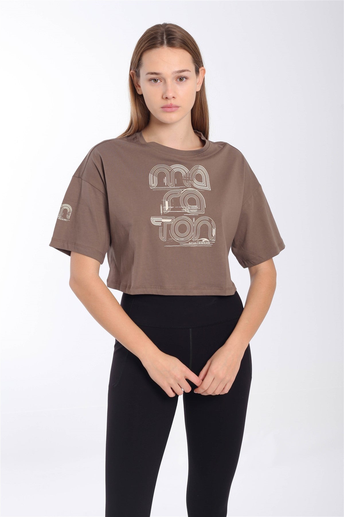 Comfort Kadın Bisiklet Yaka Kahverengi Crop Top