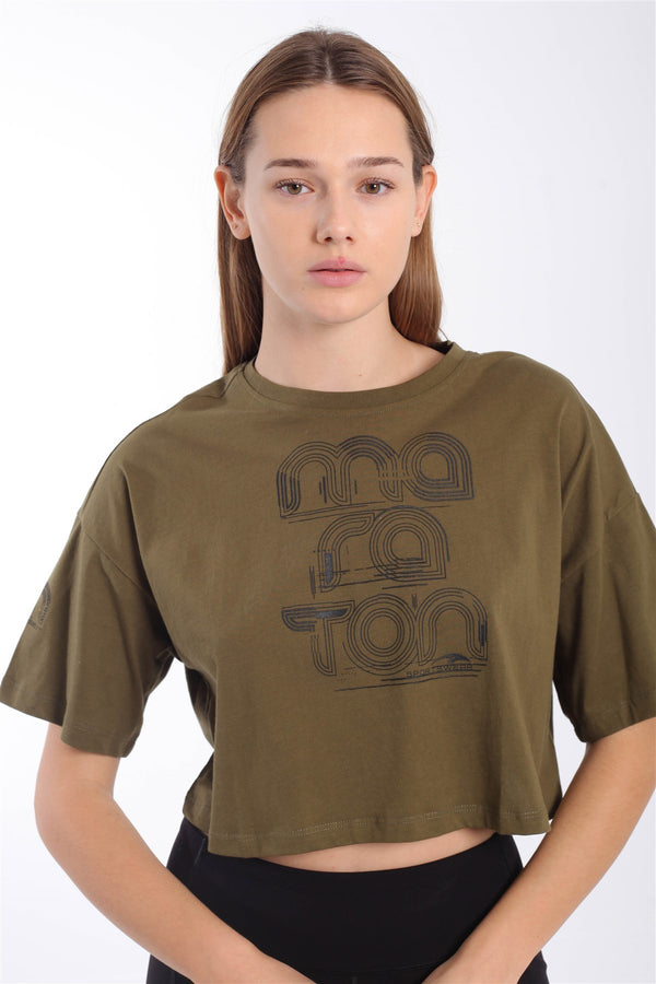 Comfort Kadın Bisiklet Yaka Yeşil Crop Top