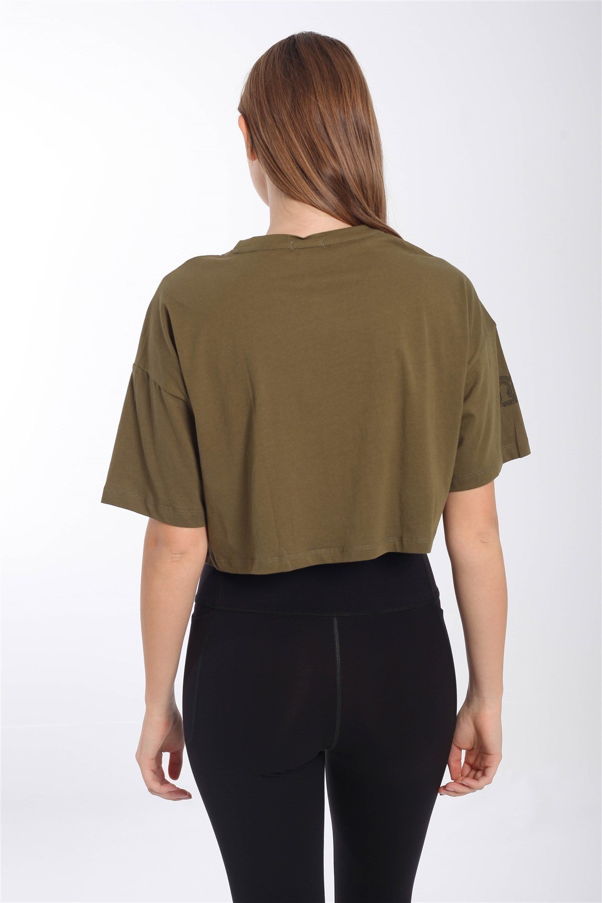 Comfort Kadın Bisiklet Yaka Yeşil Crop Top