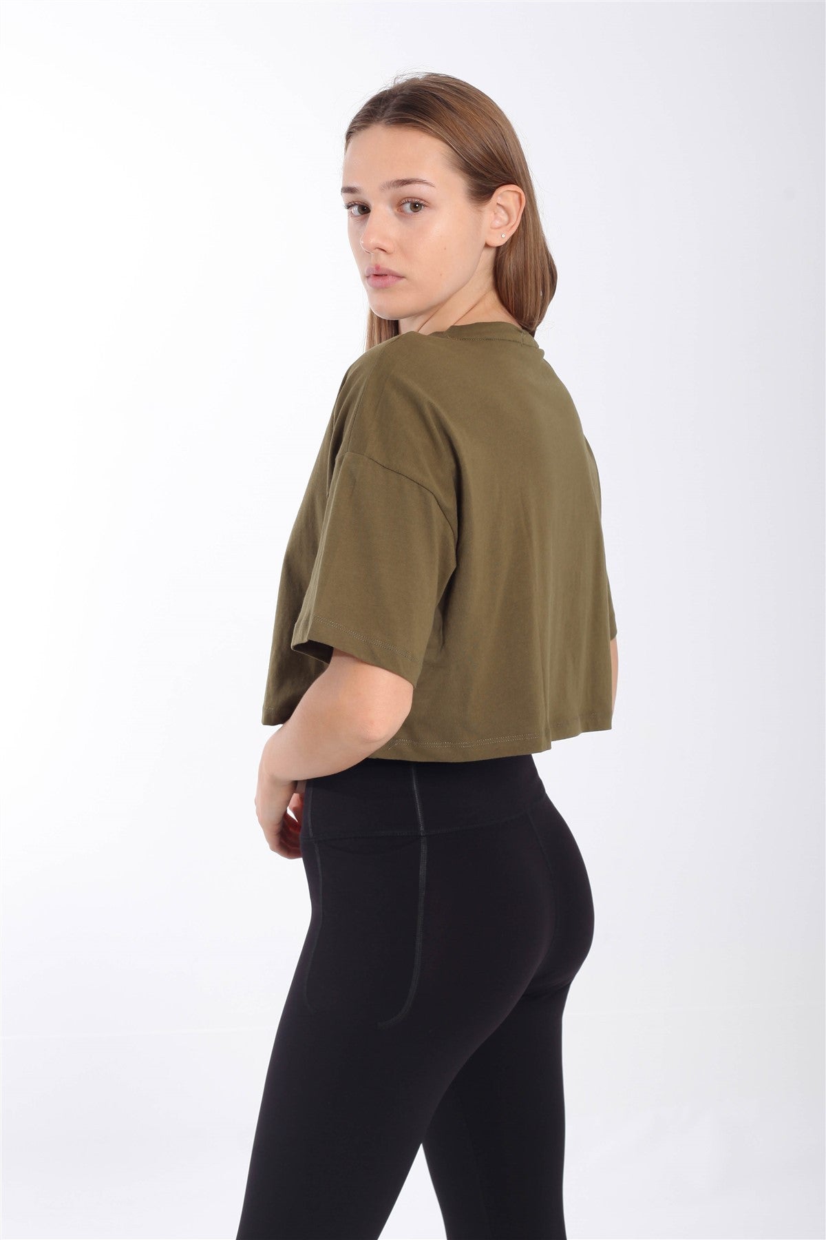 Comfort Kadın Bisiklet Yaka Yeşil Crop Top