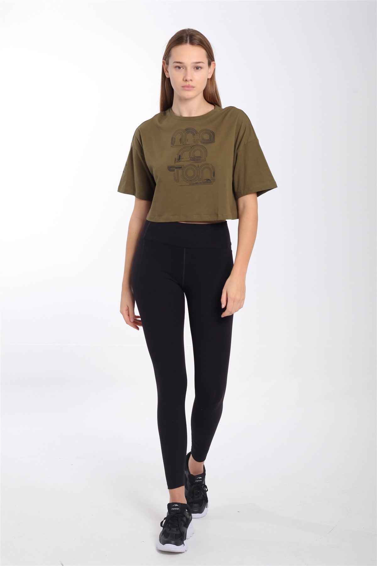 Comfort Kadın Bisiklet Yaka Yeşil Crop Top