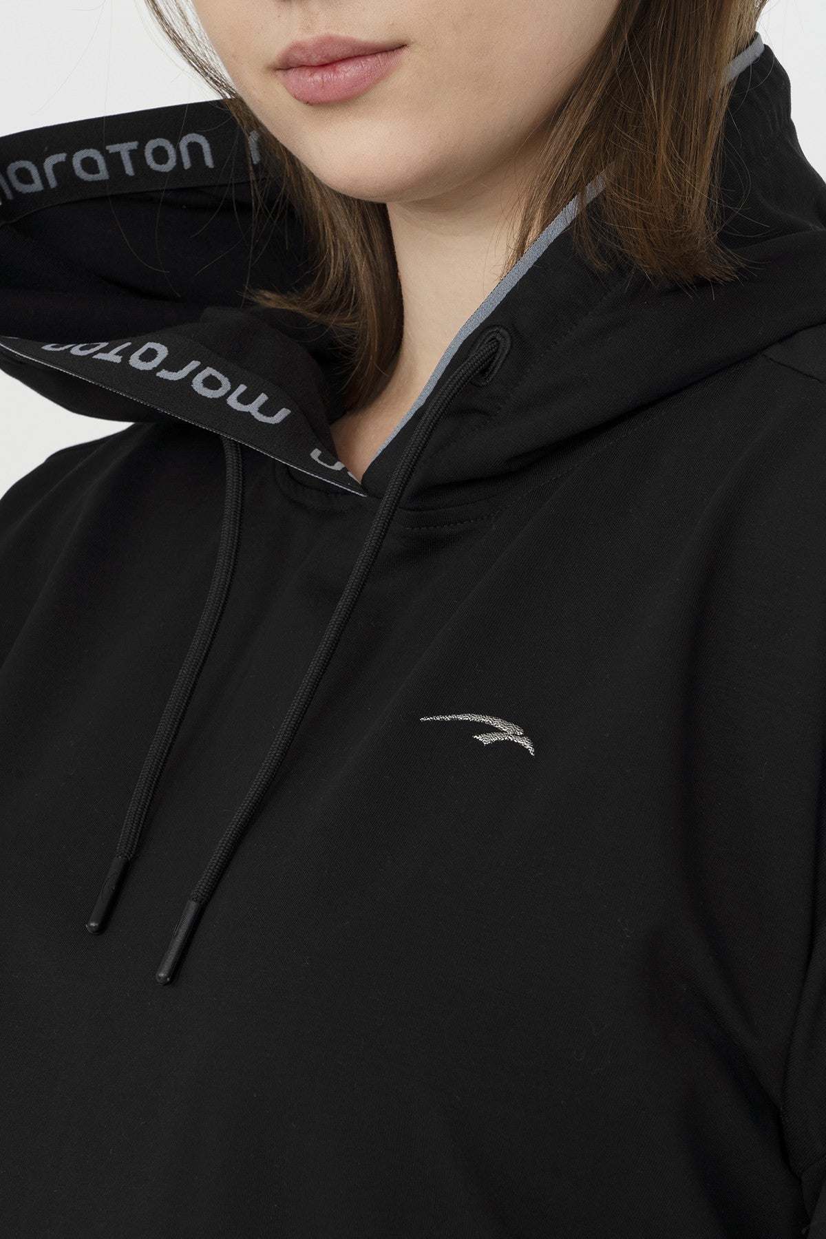Büyük Beden Kadın Kapüşonlu Siyah Sweatshirt
