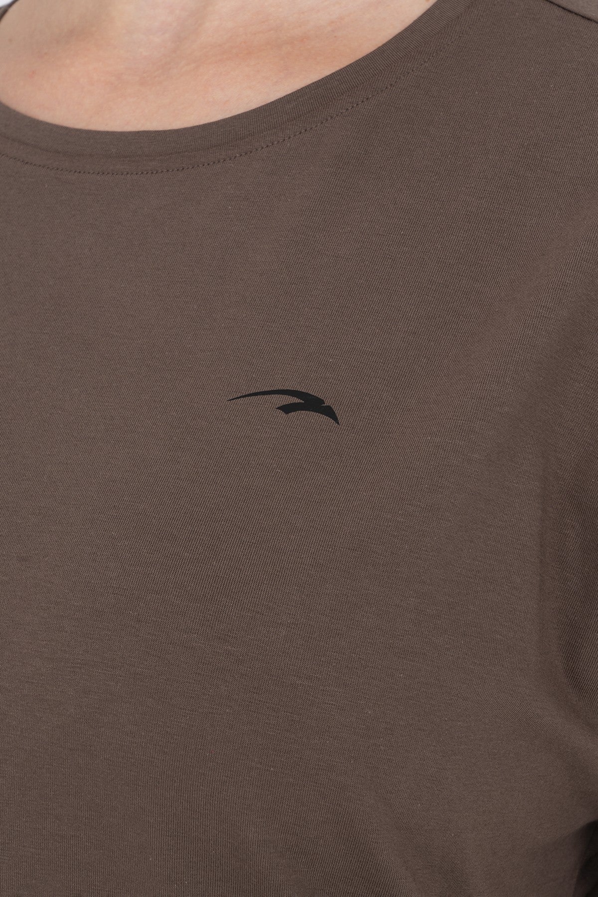Büyük Beden Kadın Bisiklet Yaka Kahverengi T-shirt
