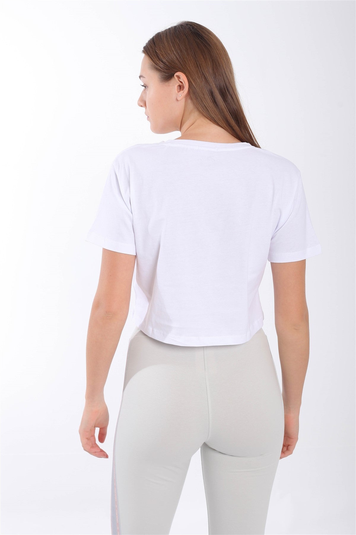 Regular Kadın V Yaka Beyaz Crop Top