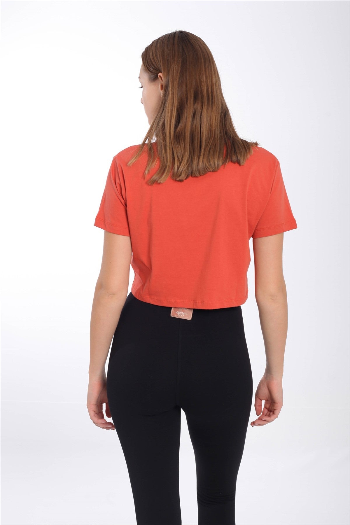 Regular Kadın V Yaka Kiremit Crop Top