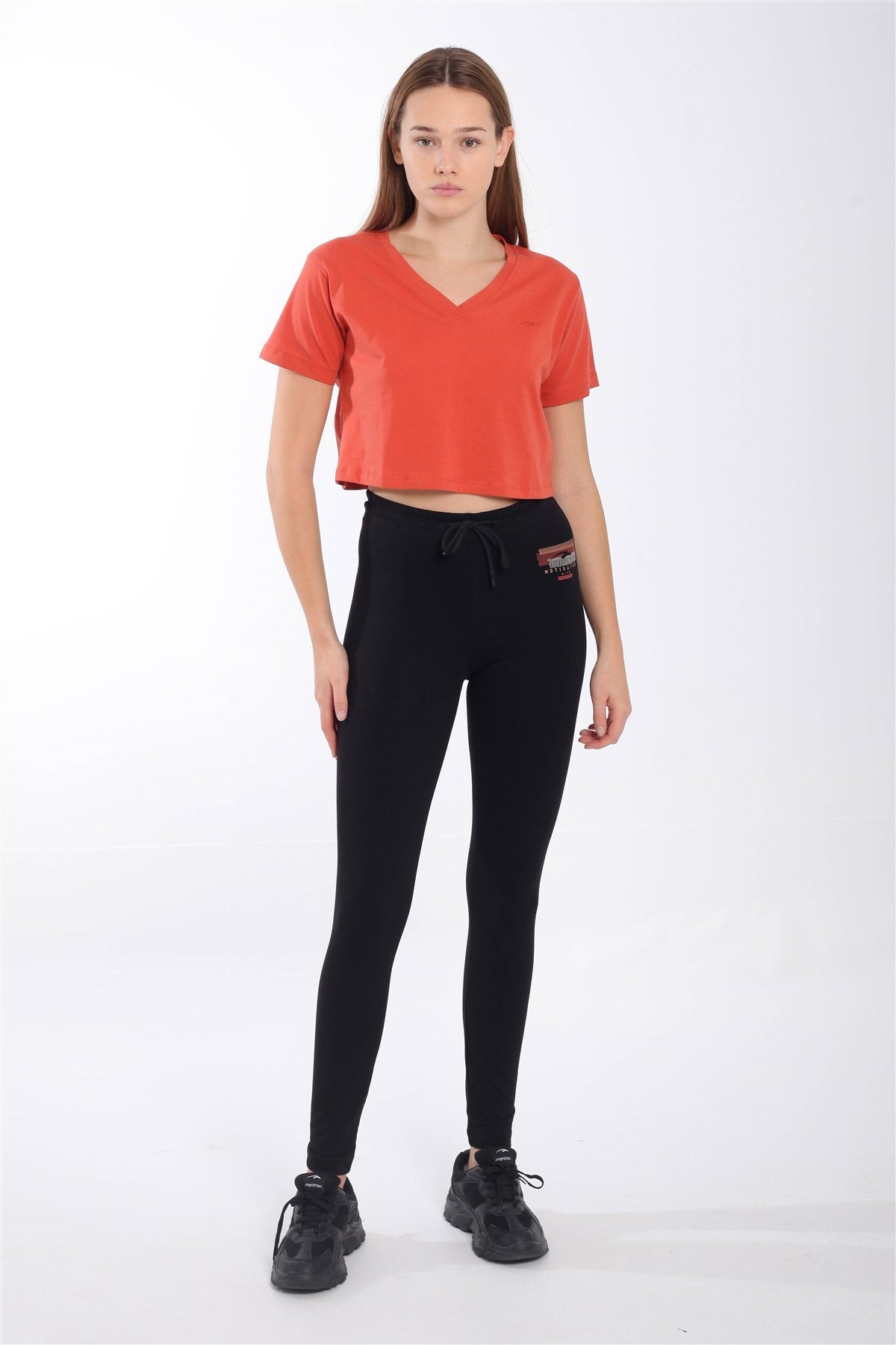Regular Kadın V Yaka Kiremit Crop Top