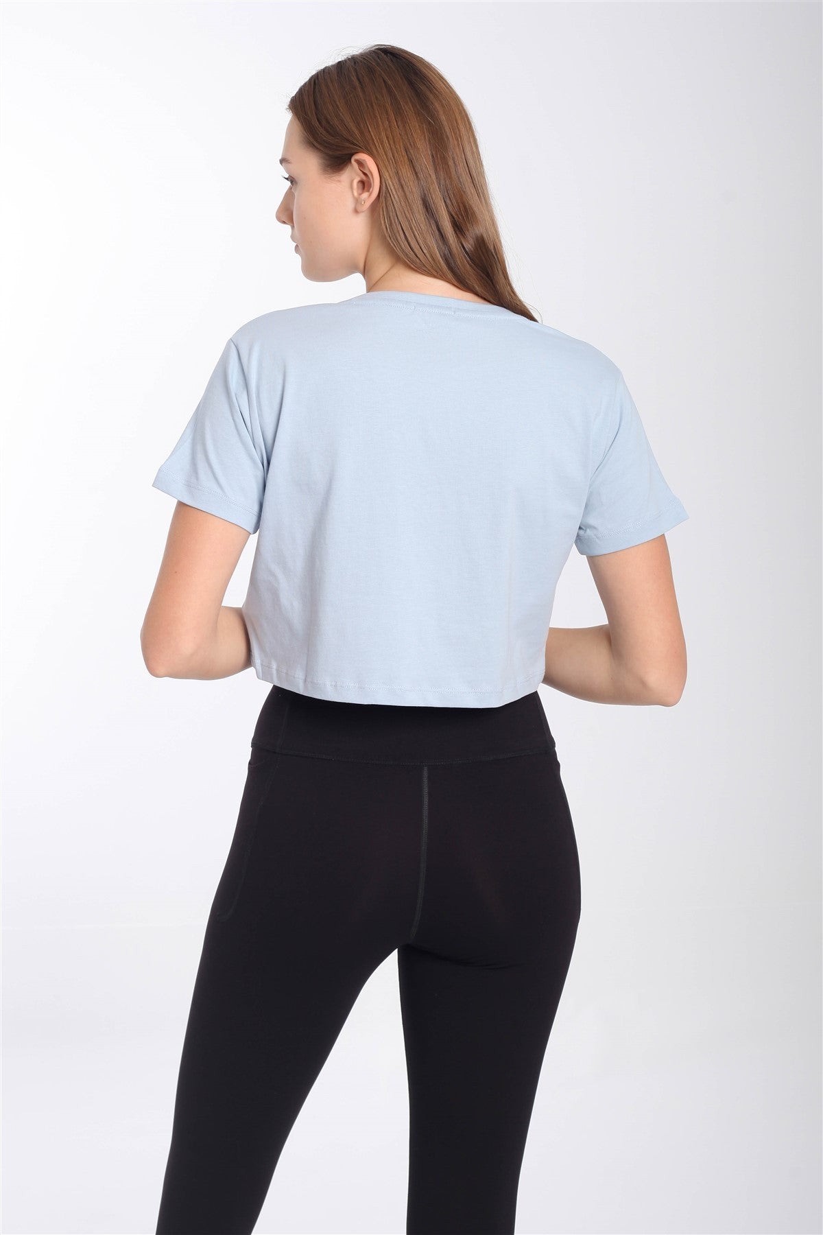 Regular Kadın V Yaka Açık Mavi Crop Top