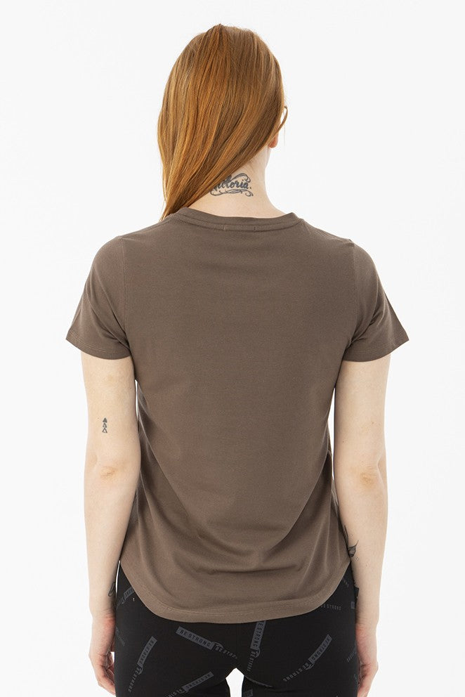 Regular Kadın Bisiklet Yaka Kahverengi T-shirt