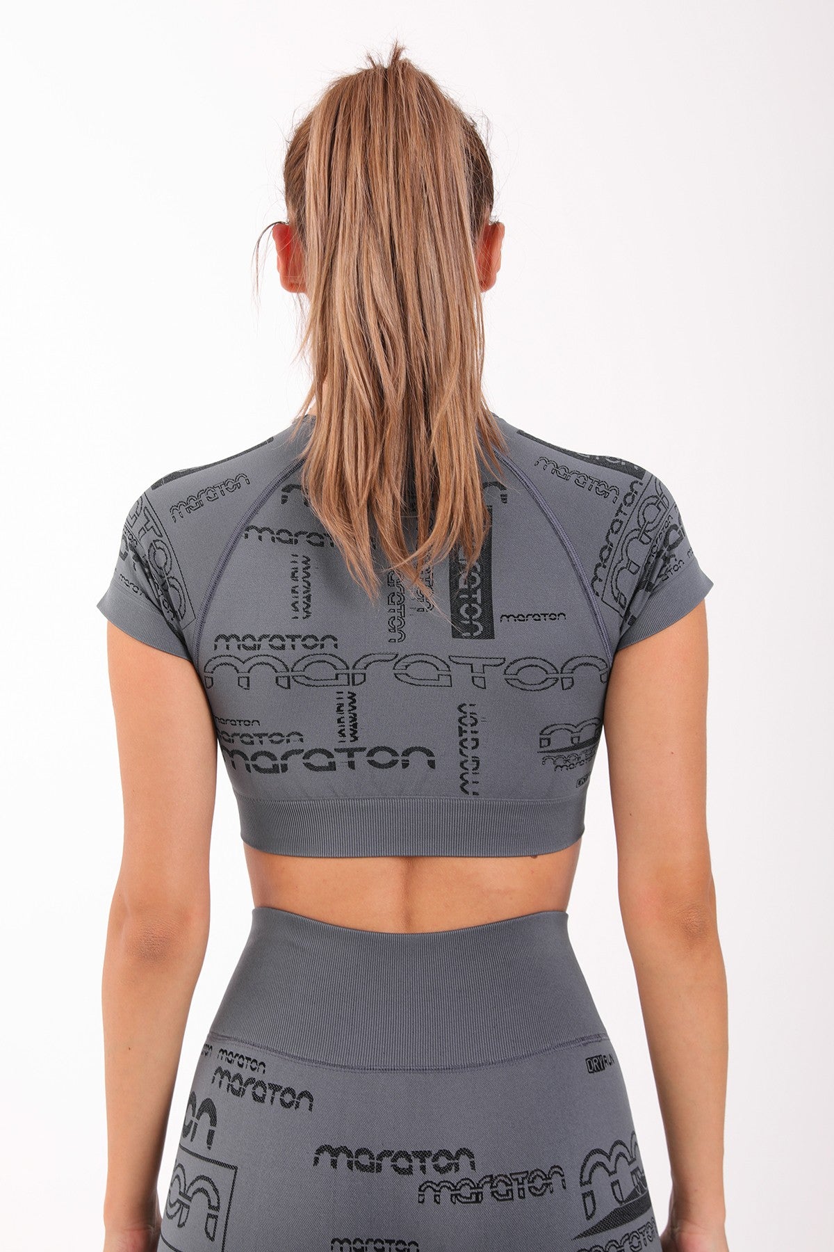 SlimFit Kadın Bisiklet Yaka Antrasit Crop Top