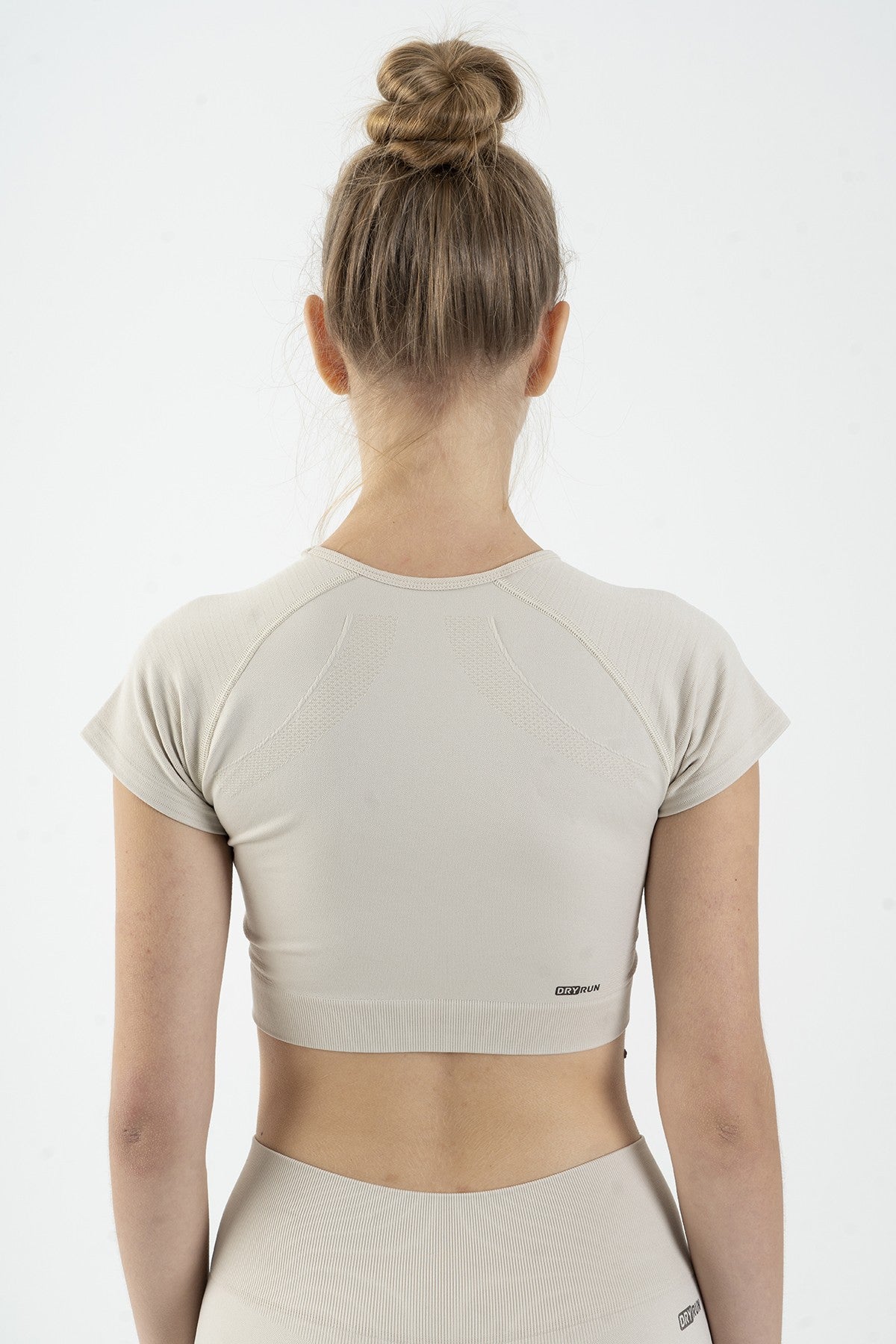 SlimFit Kadın Bisiklet Yaka Bej Crop Top