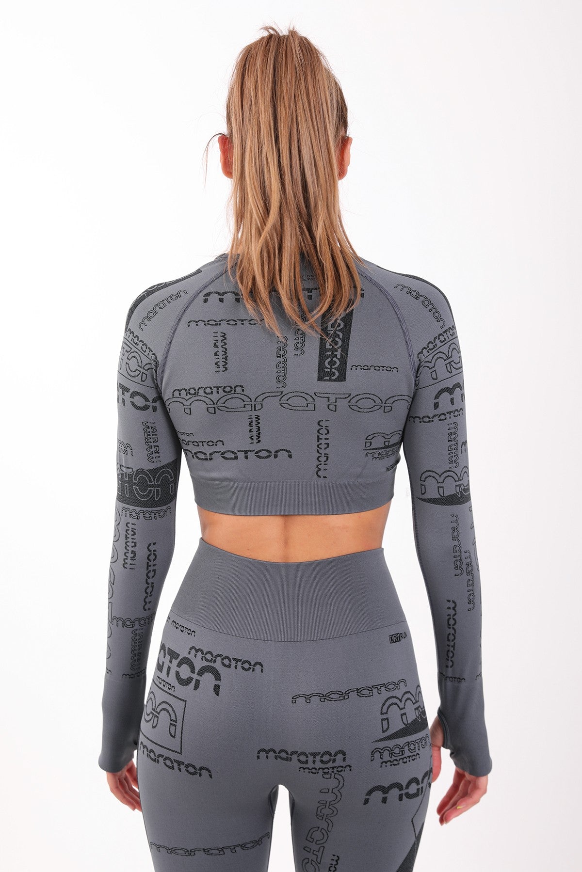SlimFit Kadın Bisiklet Yaka Antrasit Crop Top