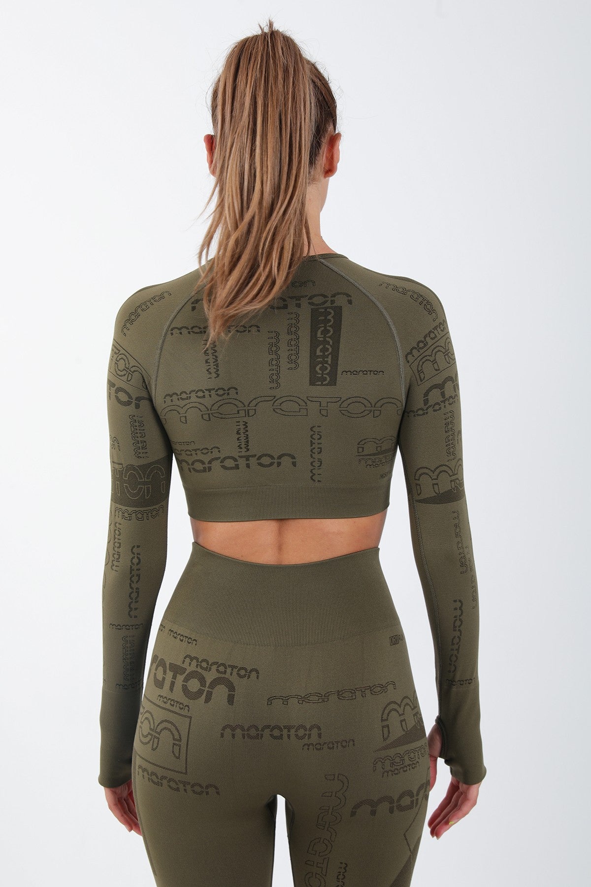 SlimFit Kadın Bisiklet Yaka Haki Crop Top
