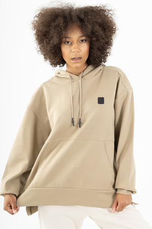 Comfort Kadın Kapüşonlu Bej Sweatshirt