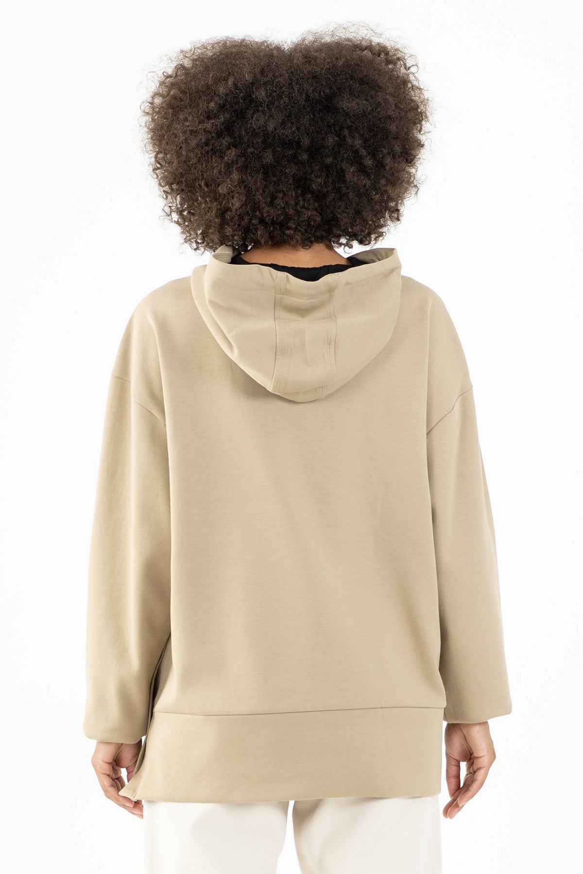 Comfort Kadın Kapüşonlu Bej Sweatshirt