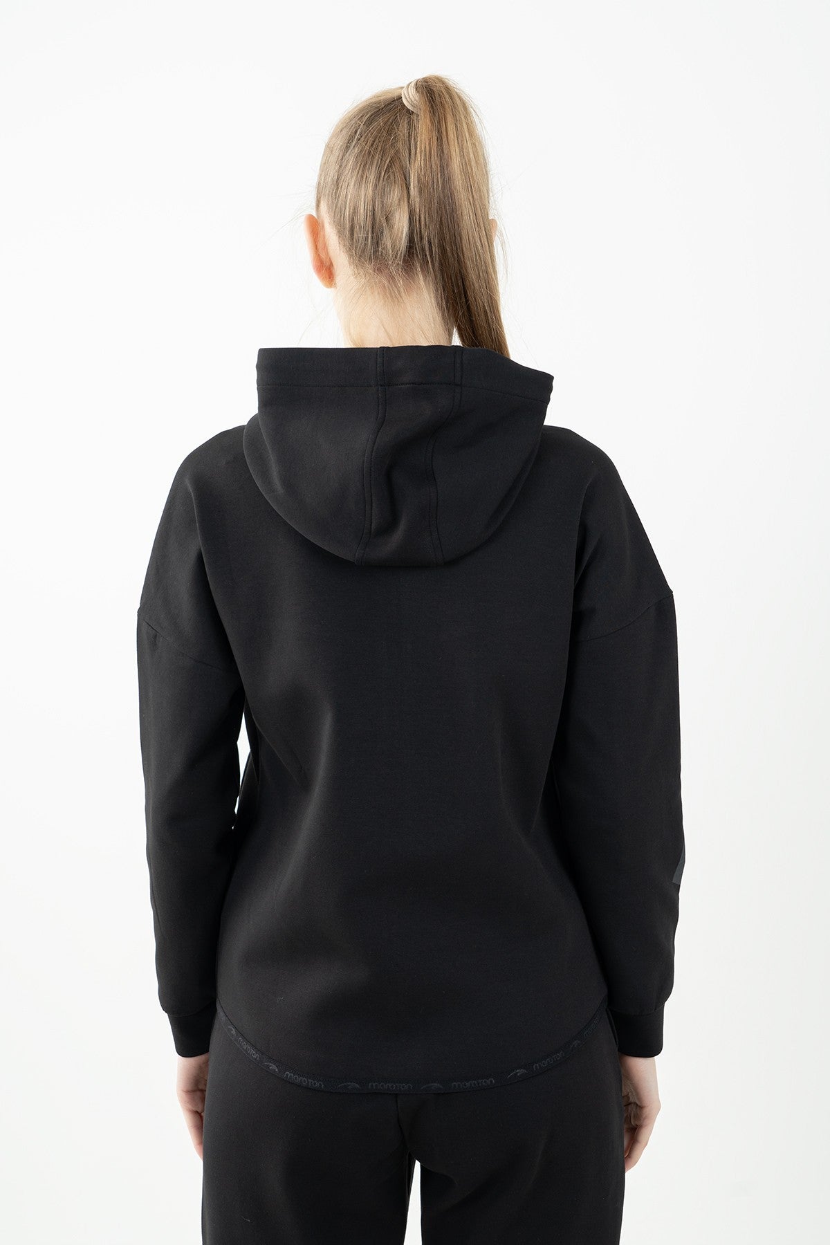 Regular Kadın Kapüşonlu Siyah Tracktop