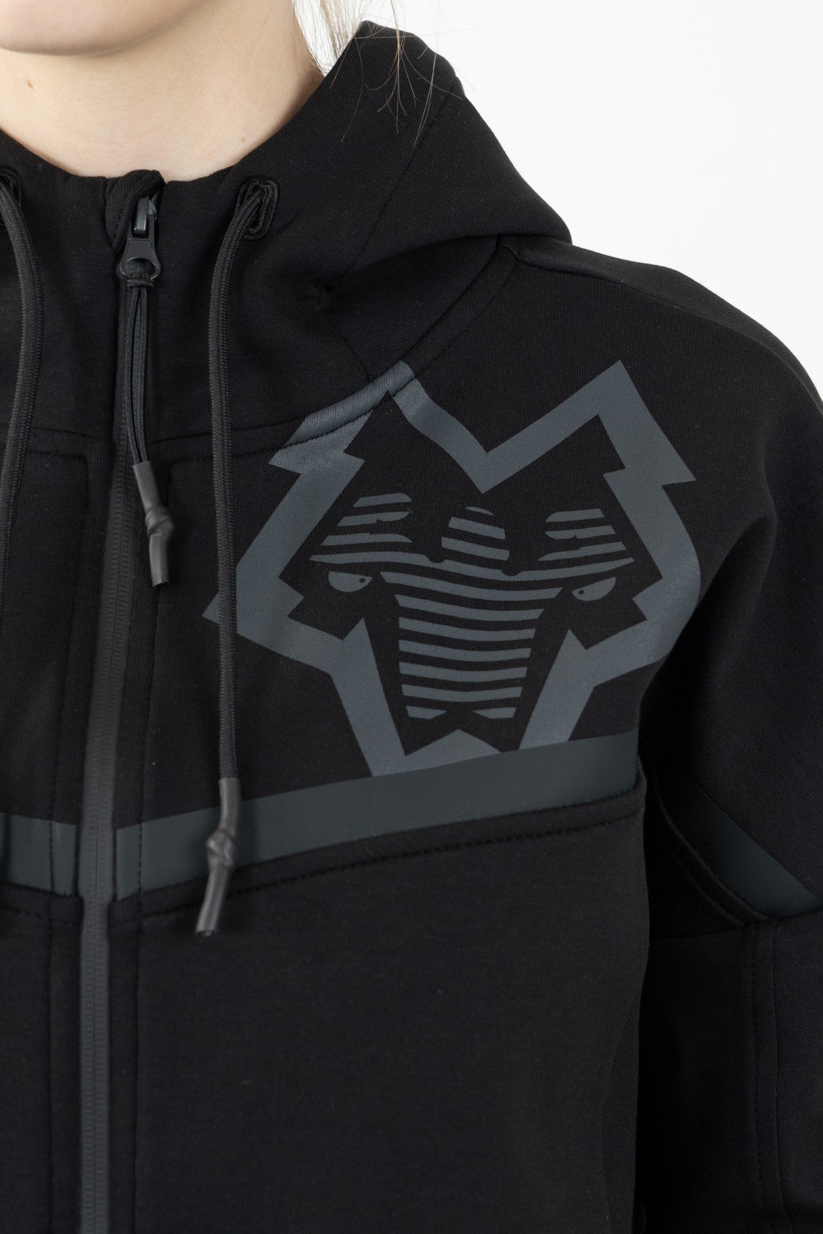 Regular Kadın Kapüşonlu Siyah Tracktop