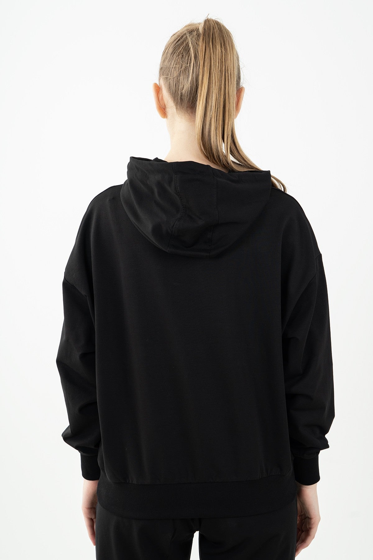 Oversize Kadın Kapüşonlu Siyah Sweatshirt
