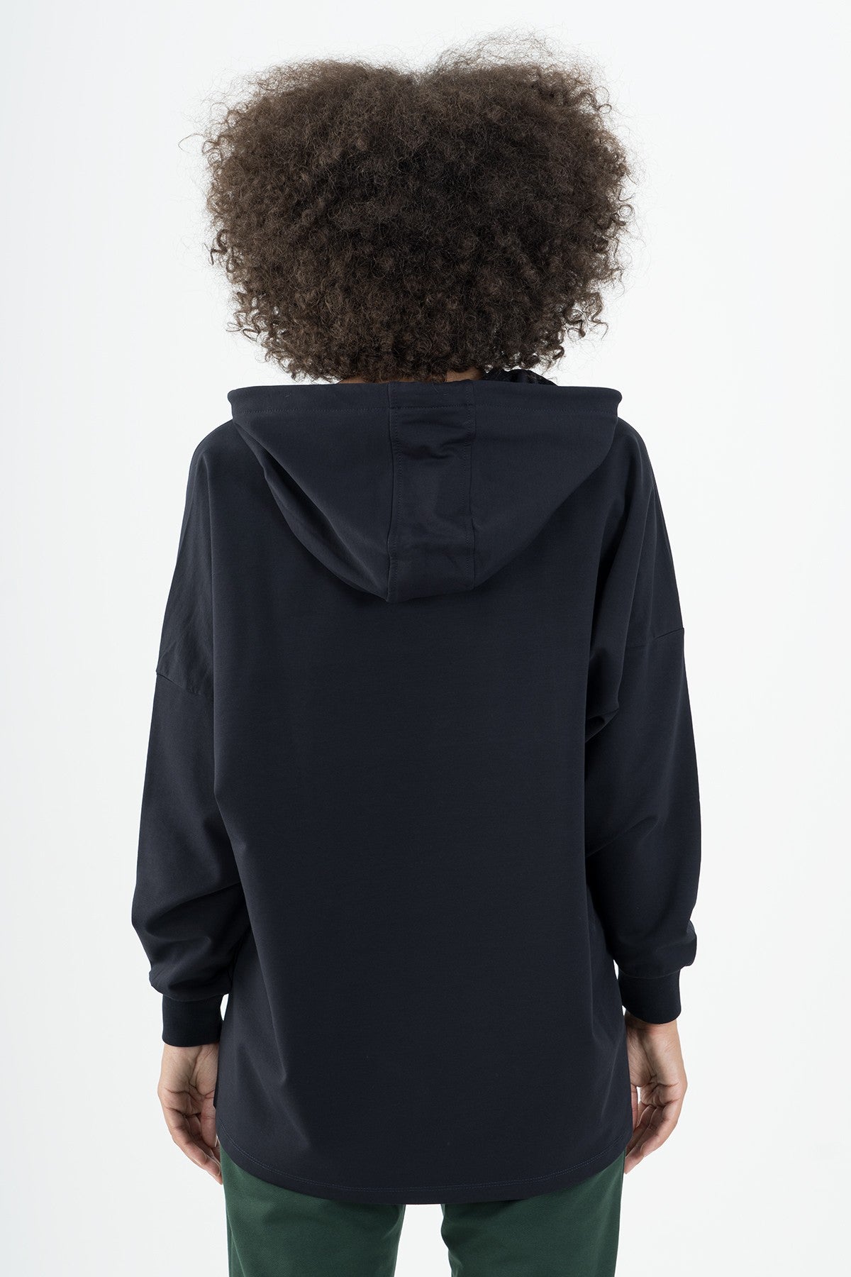 Oversize Kadın Kapüşonlu Lacivert Sweatshirt