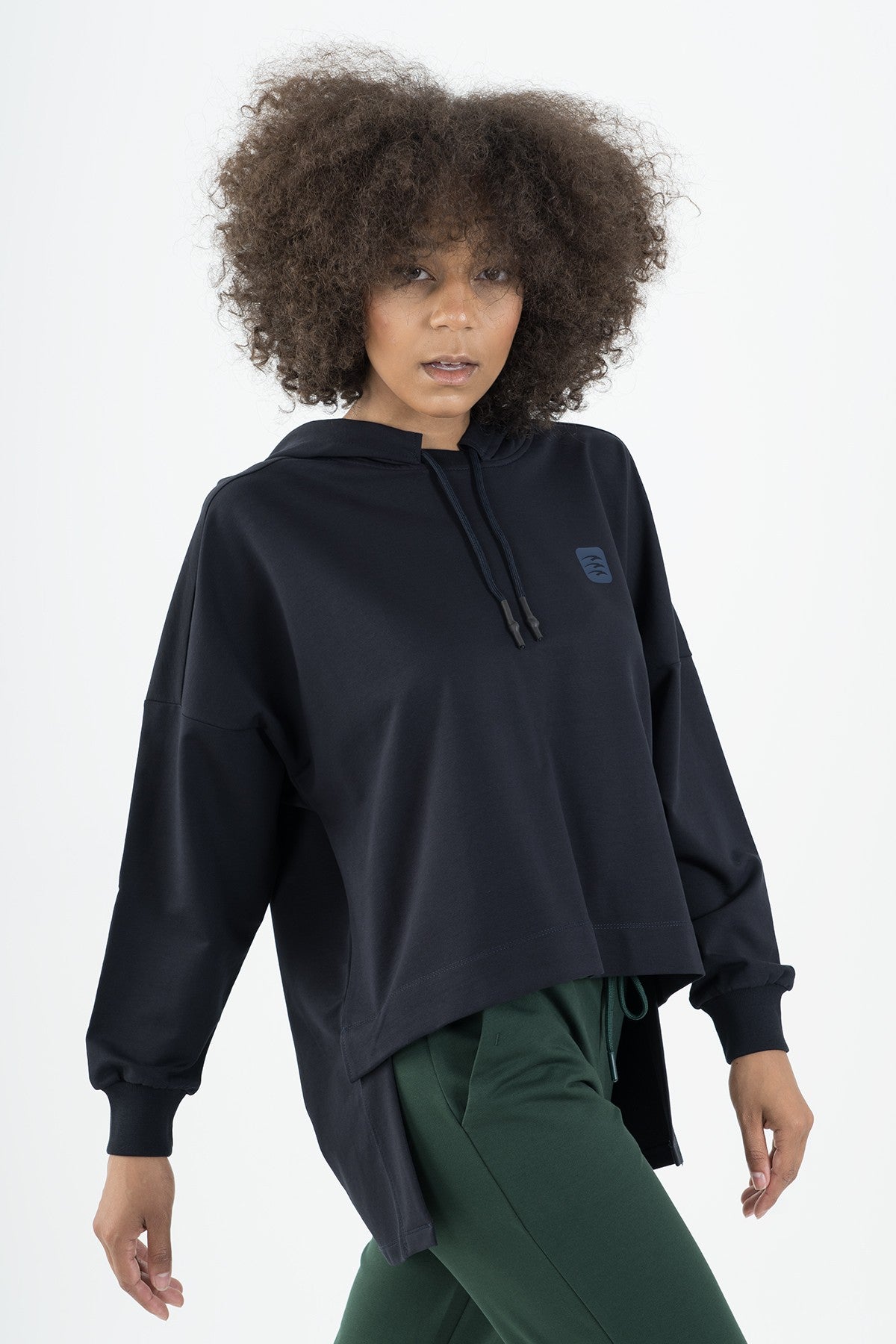 Oversize Kadın Kapüşonlu Lacivert Sweatshirt