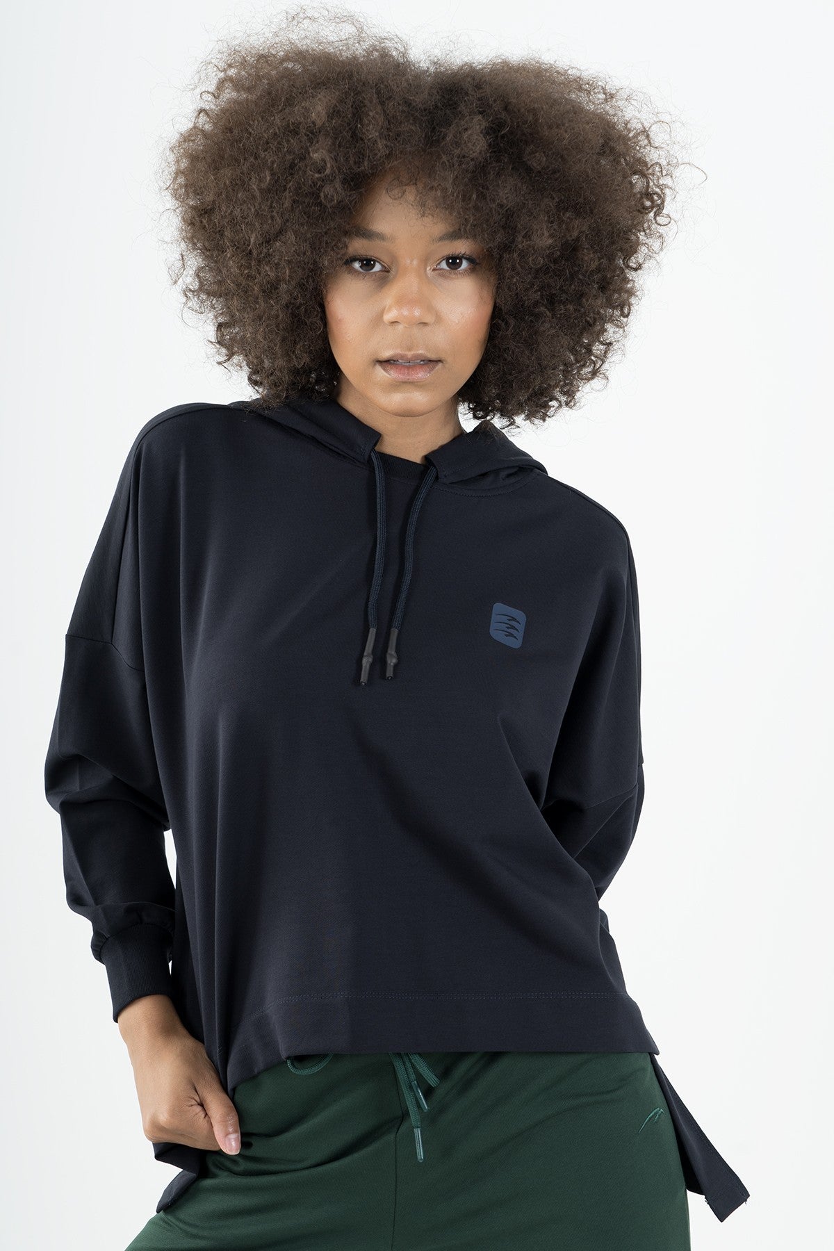 Oversize Kadın Kapüşonlu Lacivert Sweatshirt