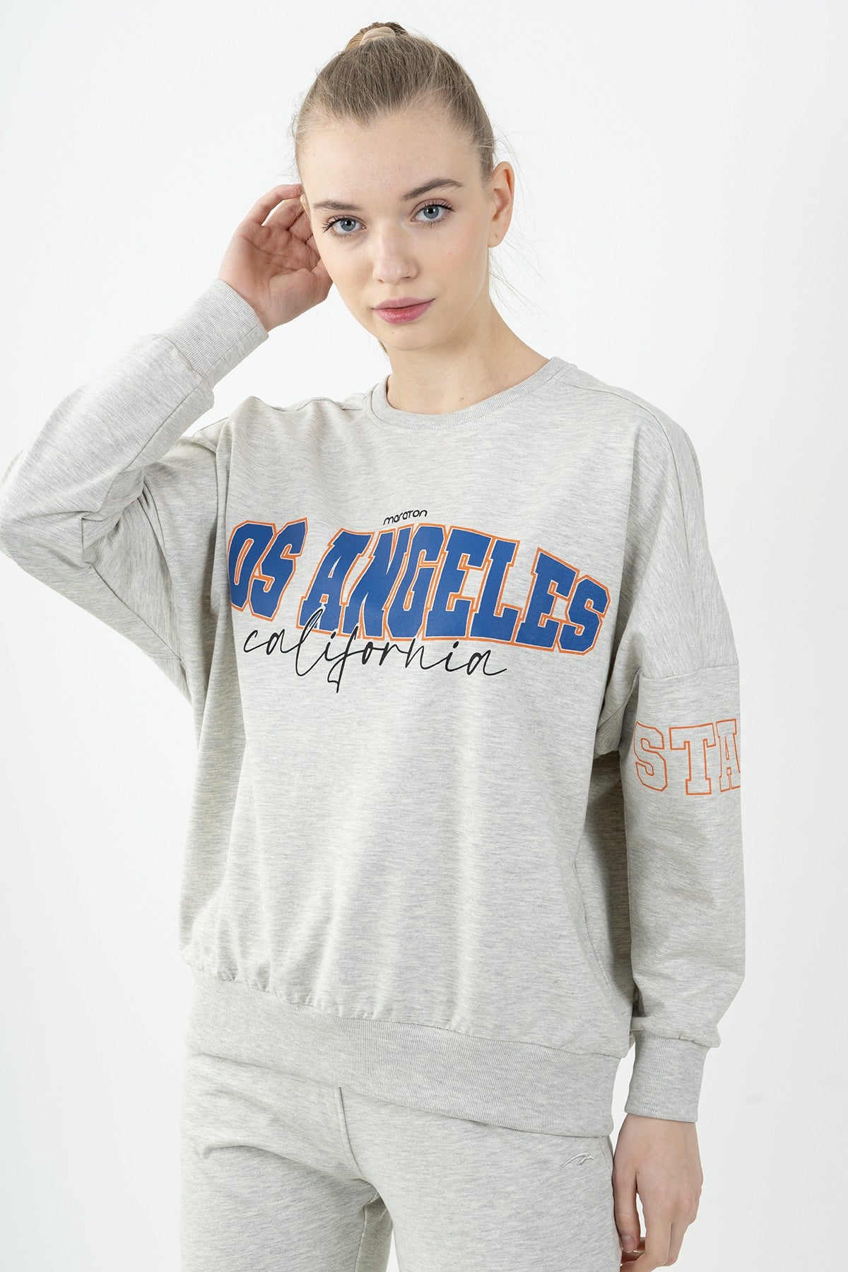 Oversize Kadın Bisiklet Yaka Ekrumelanj Sweatshirt