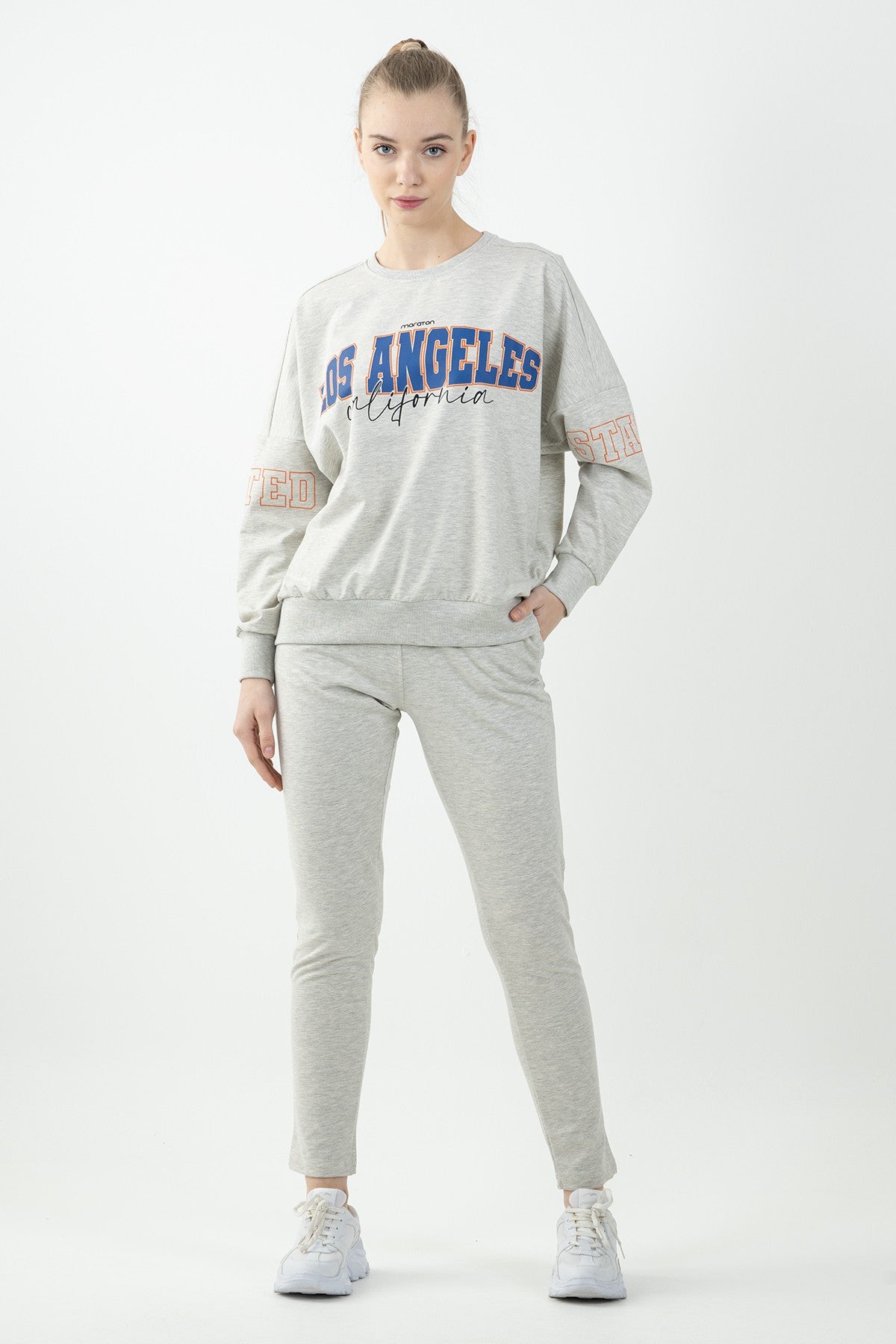 Oversize Kadın Bisiklet Yaka Ekrumelanj Sweatshirt