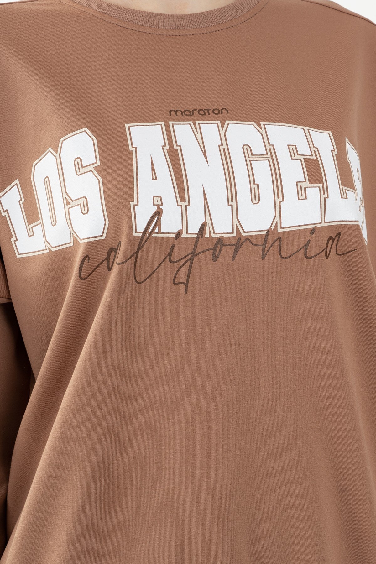 Oversize Kadın Bisiklet Yaka Bej Sweatshirt