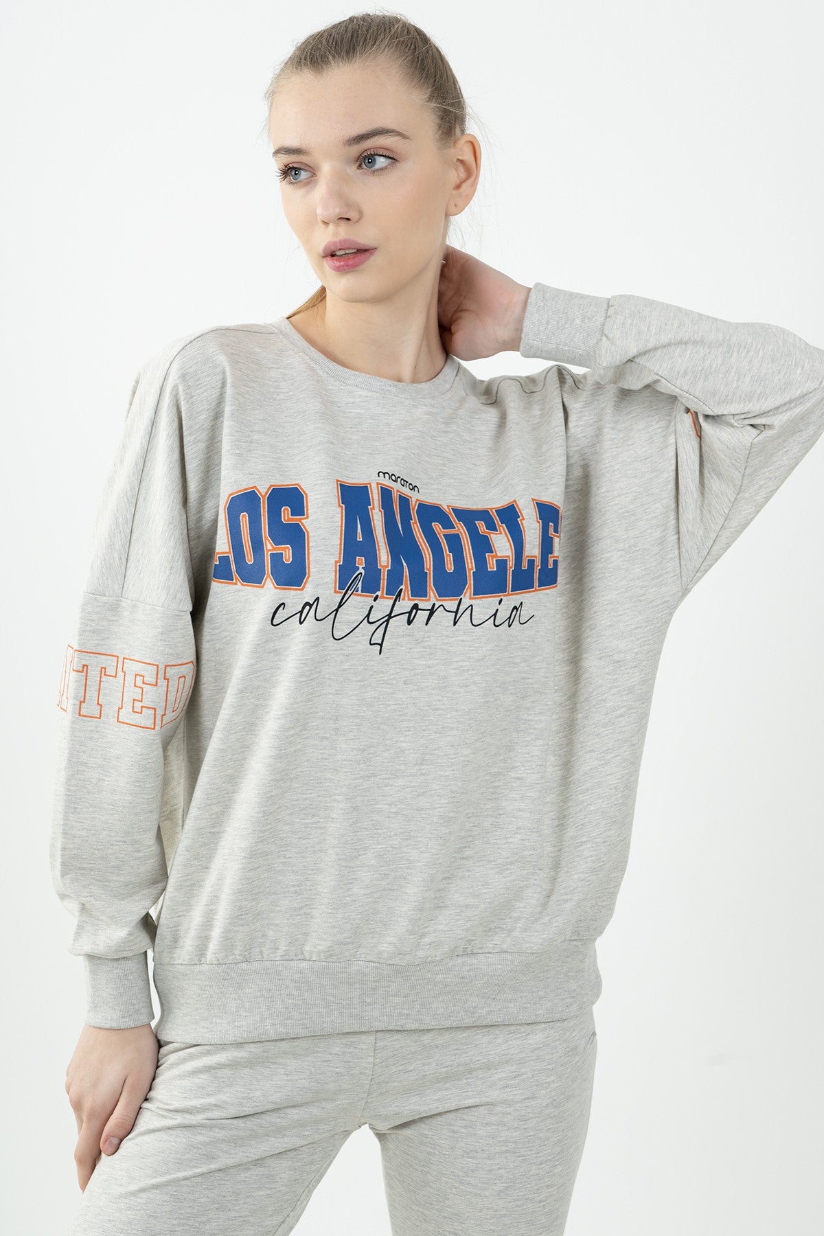 Oversize Kadın Bisiklet Yaka Ekrumelanj Sweatshirt