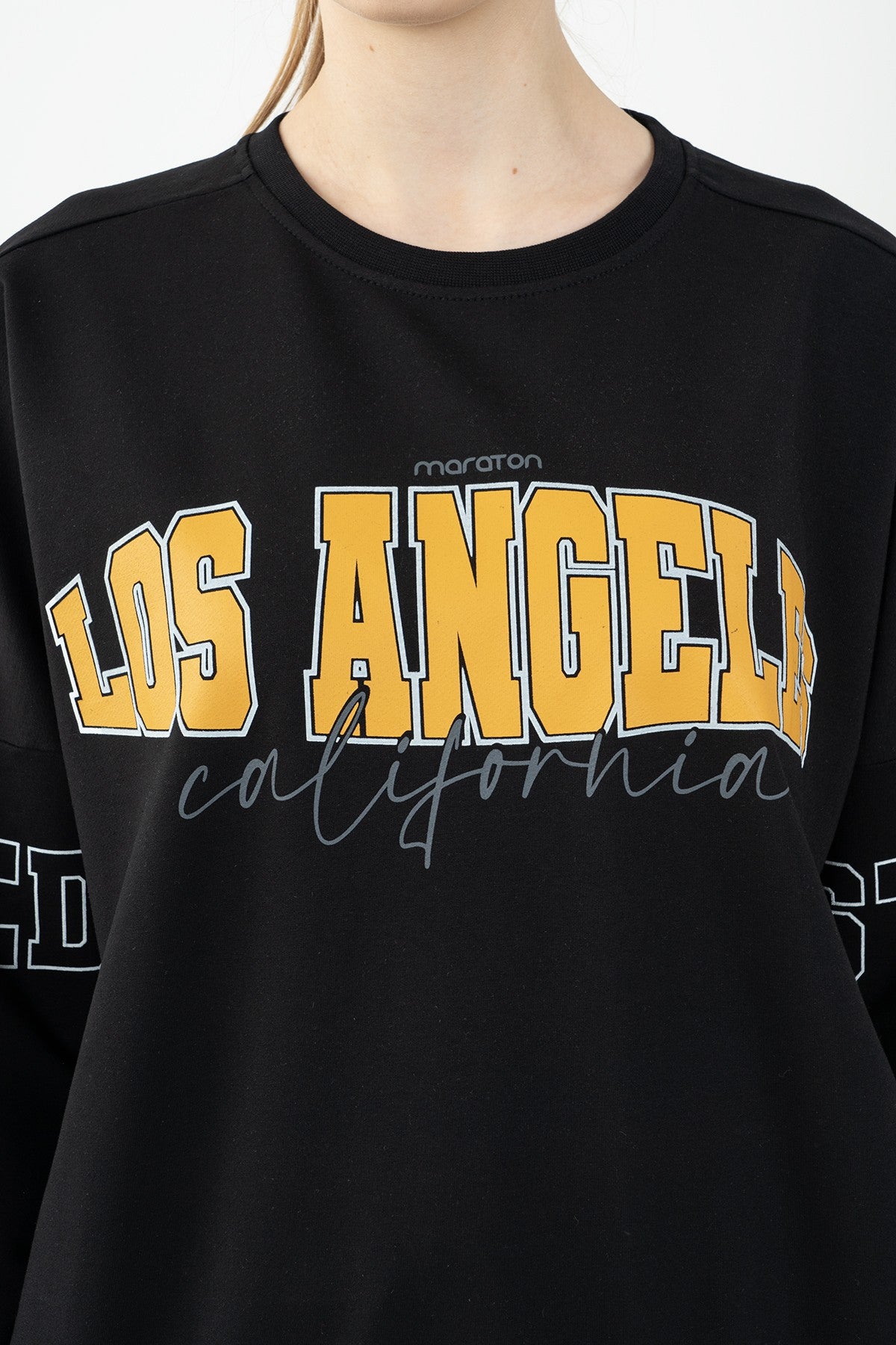 Oversize Kadın Bisiklet Yaka Siyah Sweatshirt