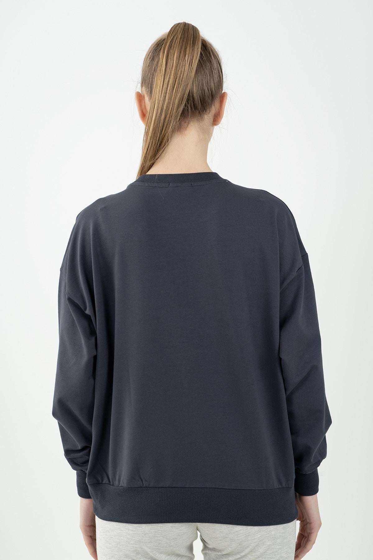 Oversize Kadın Bisiklet Yaka Antrasit Sweatshirt