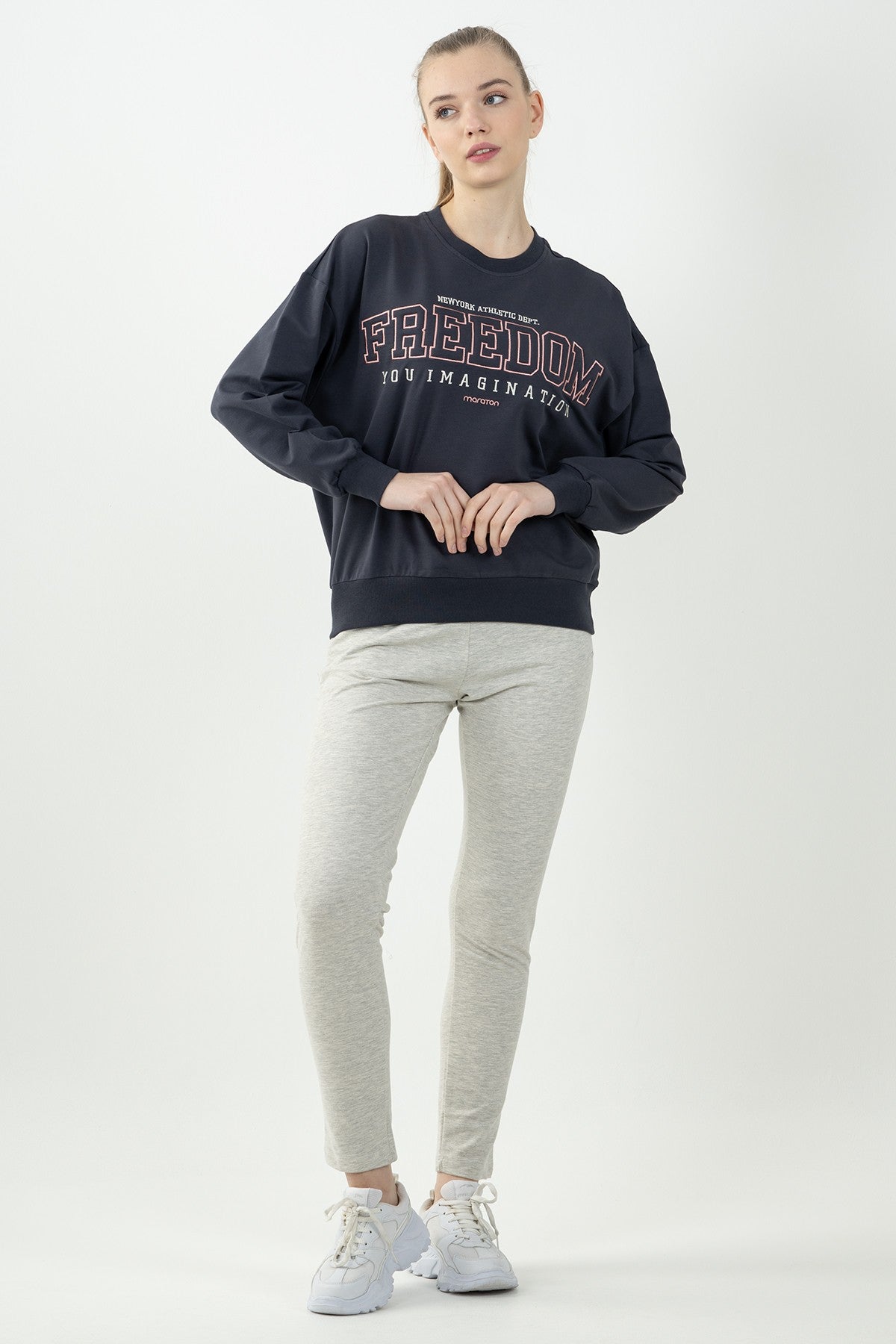 Oversize Kadın Bisiklet Yaka Antrasit Sweatshirt