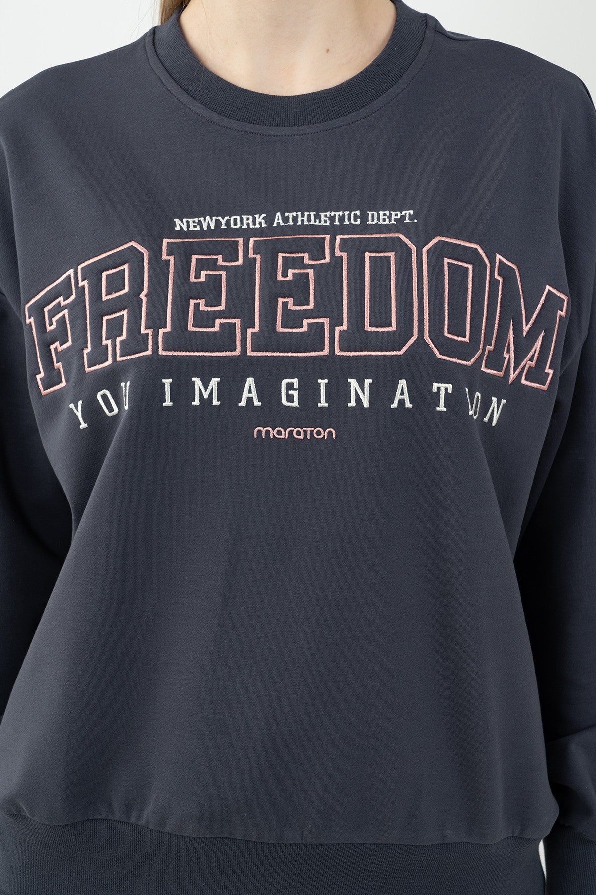 Oversize Kadın Bisiklet Yaka Antrasit Sweatshirt