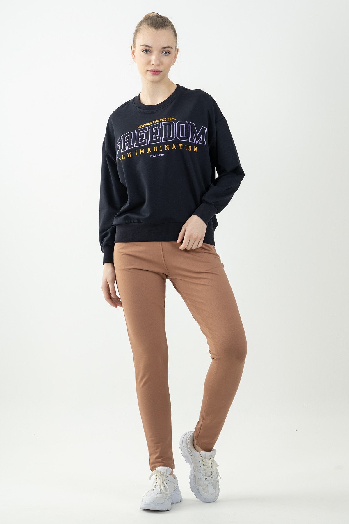 Oversize Kadın Bisiklet Yaka Lacivert Sweatshirt