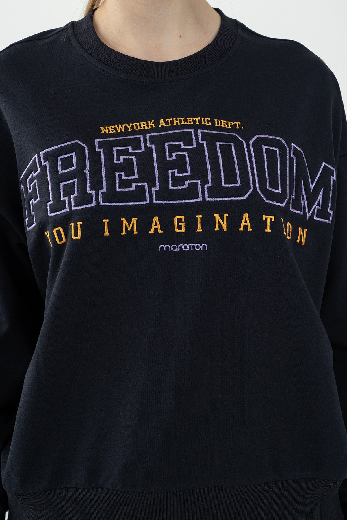 Oversize Kadın Bisiklet Yaka Lacivert Sweatshirt